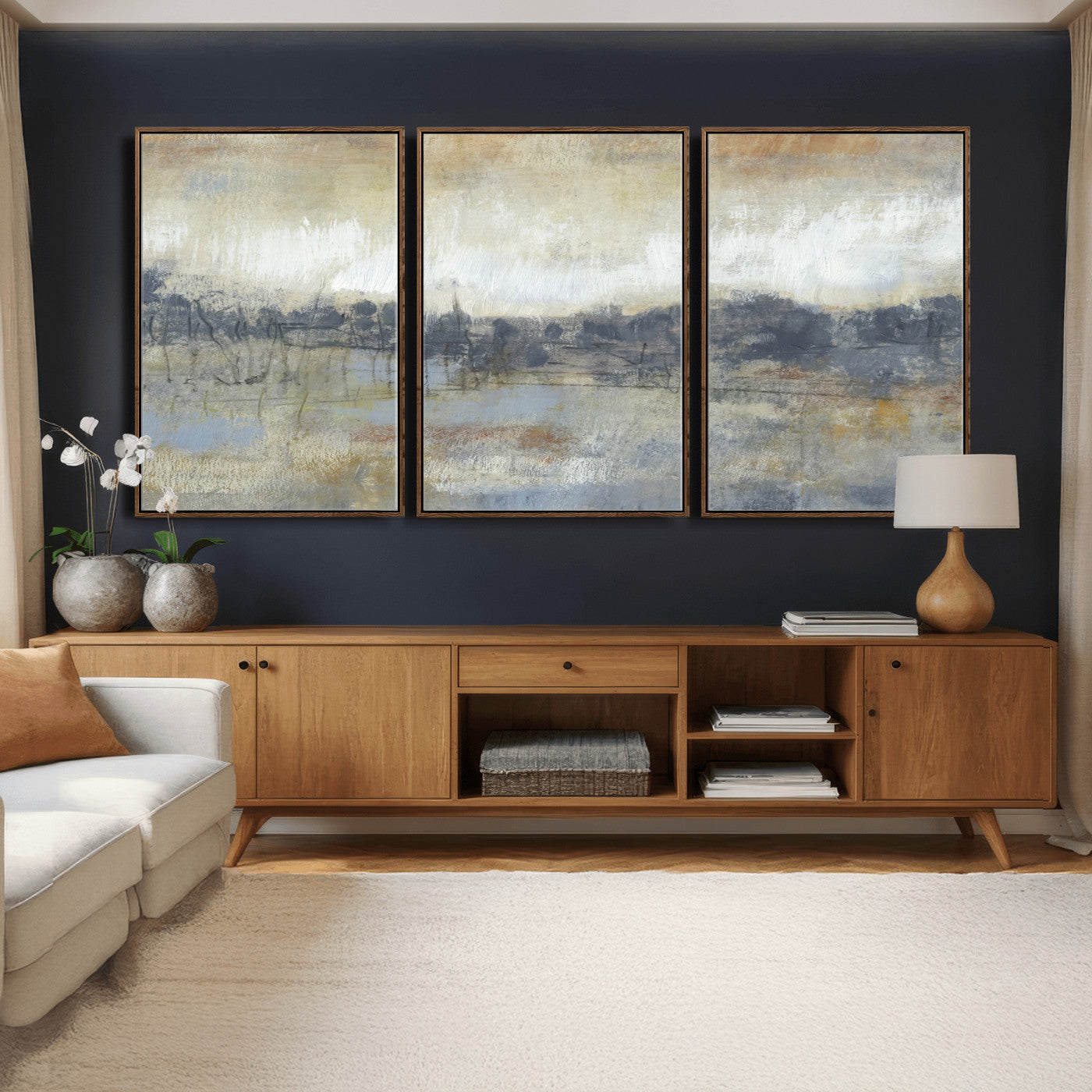 73973590-MGV-CV-36X24 - Abstract Neutral Landscape Painting Wall Art Canvas Print, Modern Minimal Texture Horizon Canvas Print, Beige Gray Contemporary Abstract Art Printing