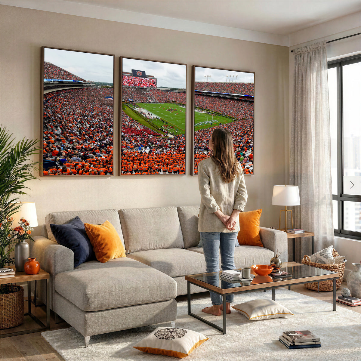 82562490-MGV-CV-36X24 - Auburn Stadium Sunset Wall Art Canvas Print, Jordan Hare Stadium Game Day Crowd, Auburn Tigers Football Artwork