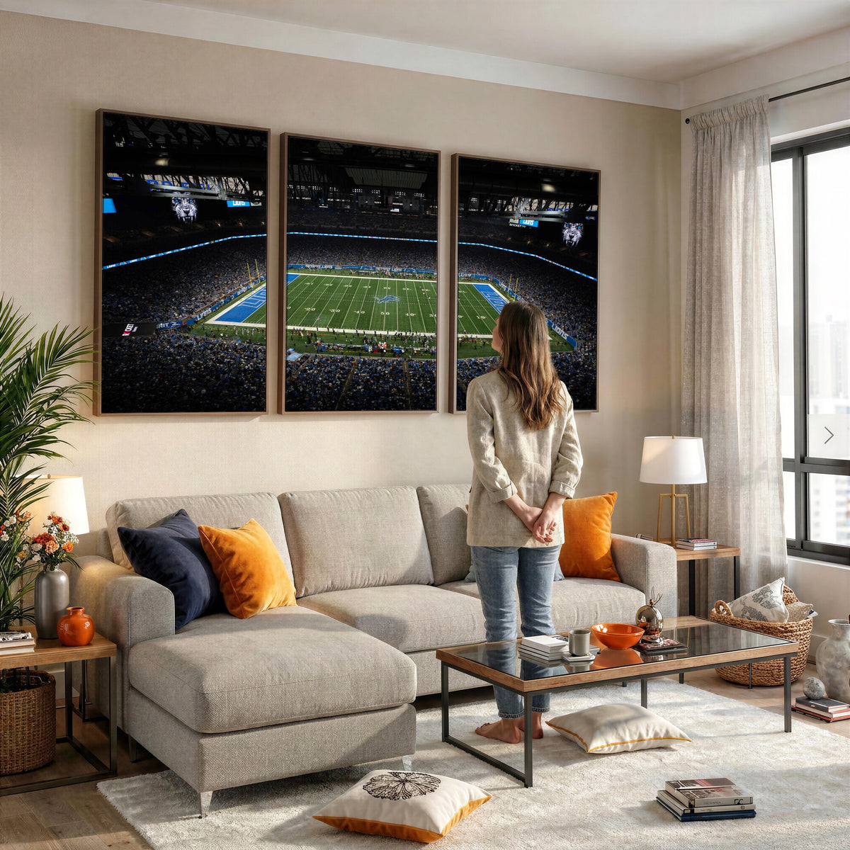 16709602-MGV-CV-36X24 - Detroit Lions Stadium Wall Art Canvas Print, Football Field Panorama