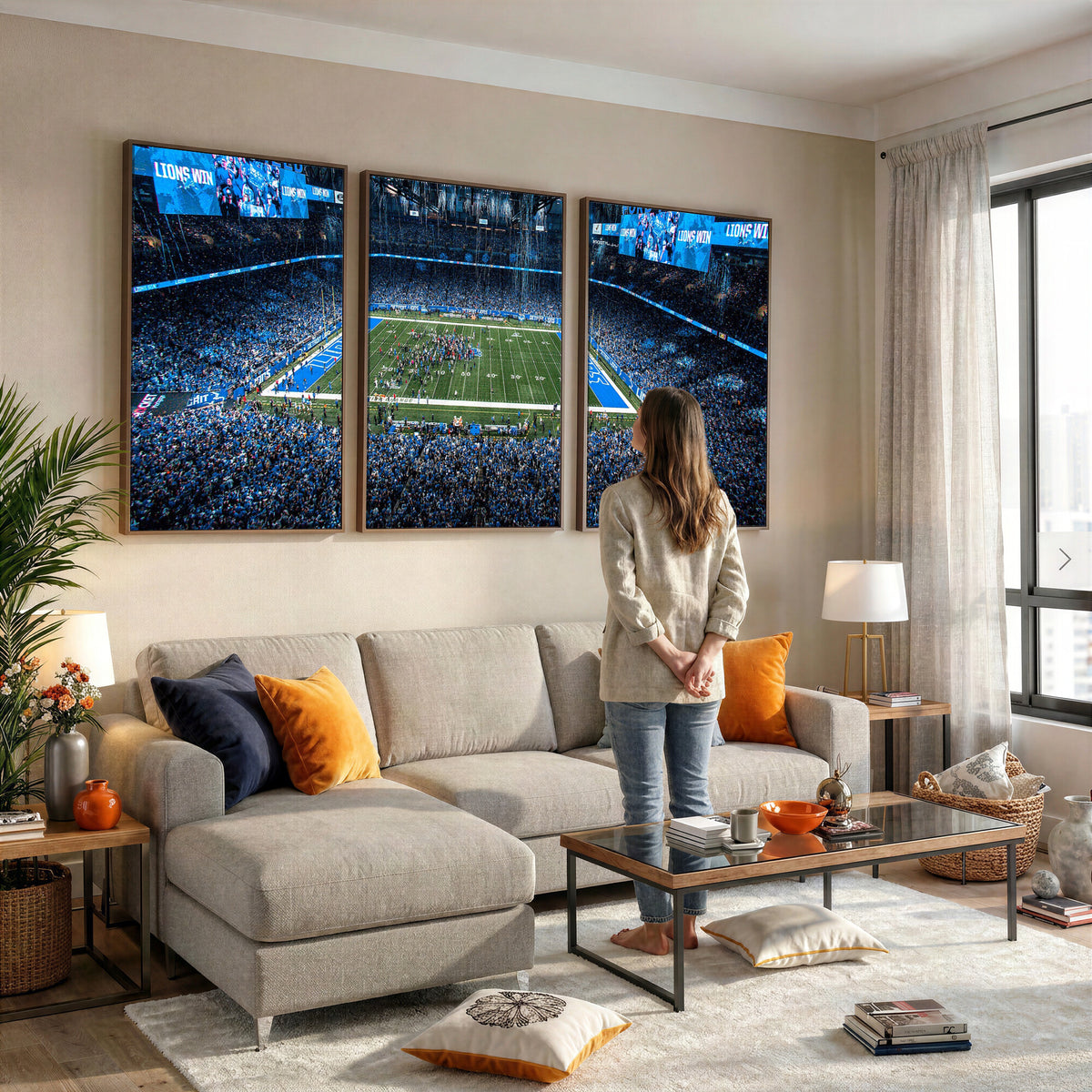 80882005-MGV-CV-36X24 - Detroit Lions Stadium Wall Art Canvas Print, Football Field Panorama