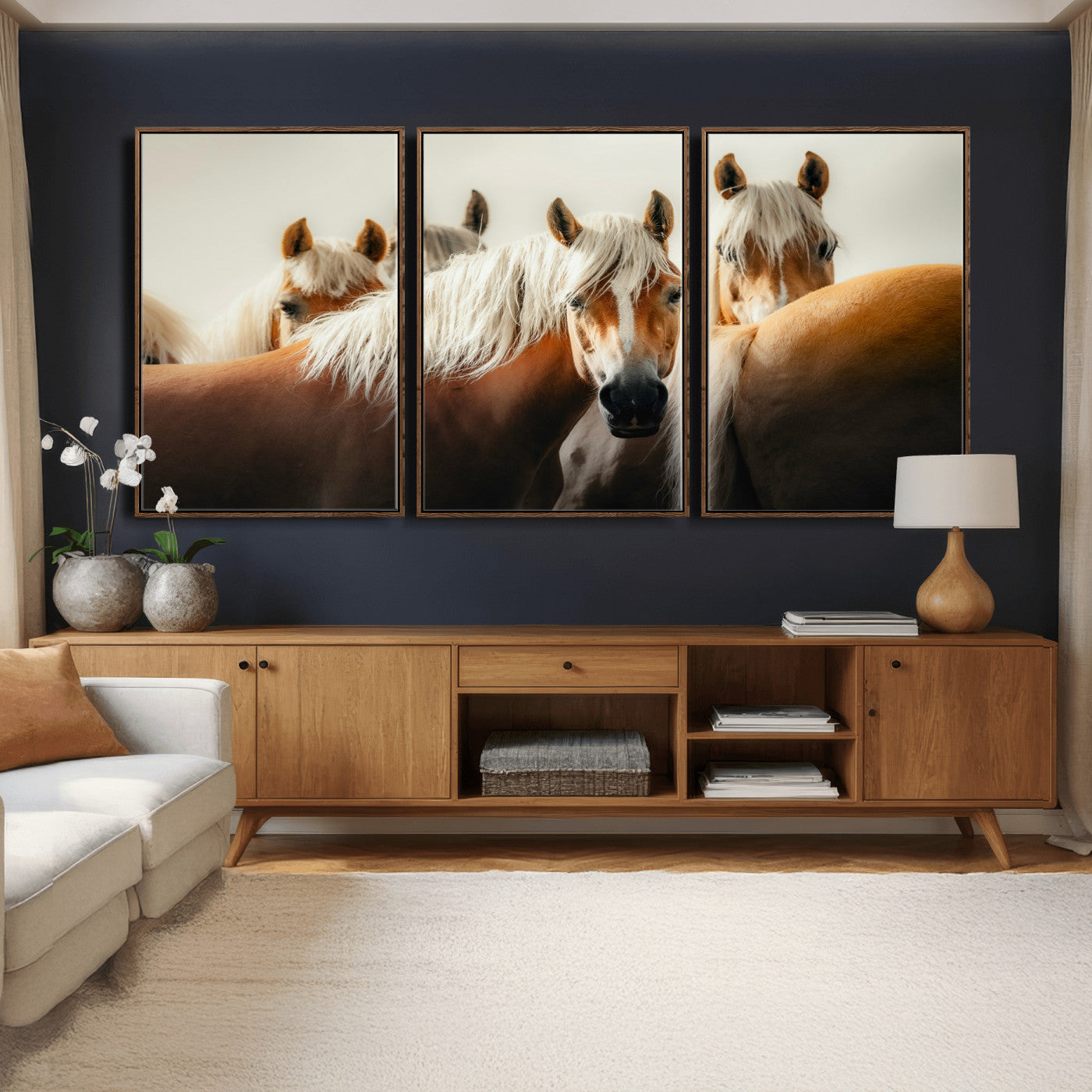71904941-MGV-CV-36X24 - Wild Horse Herd Wall Art Canvas Print, Natural Horse Portrait Nature Wall Decor for Living Room and Office