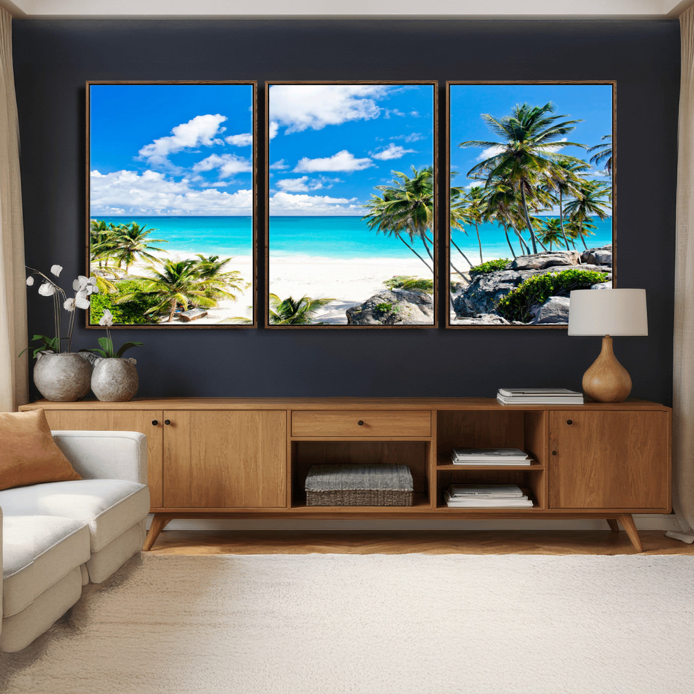 51097197-MGV-CV-36X24 - Tropical Beach Wall Art Canvas Print, Palm Tree Ocean Landscape Photography, Caribbean Coastal Artwork