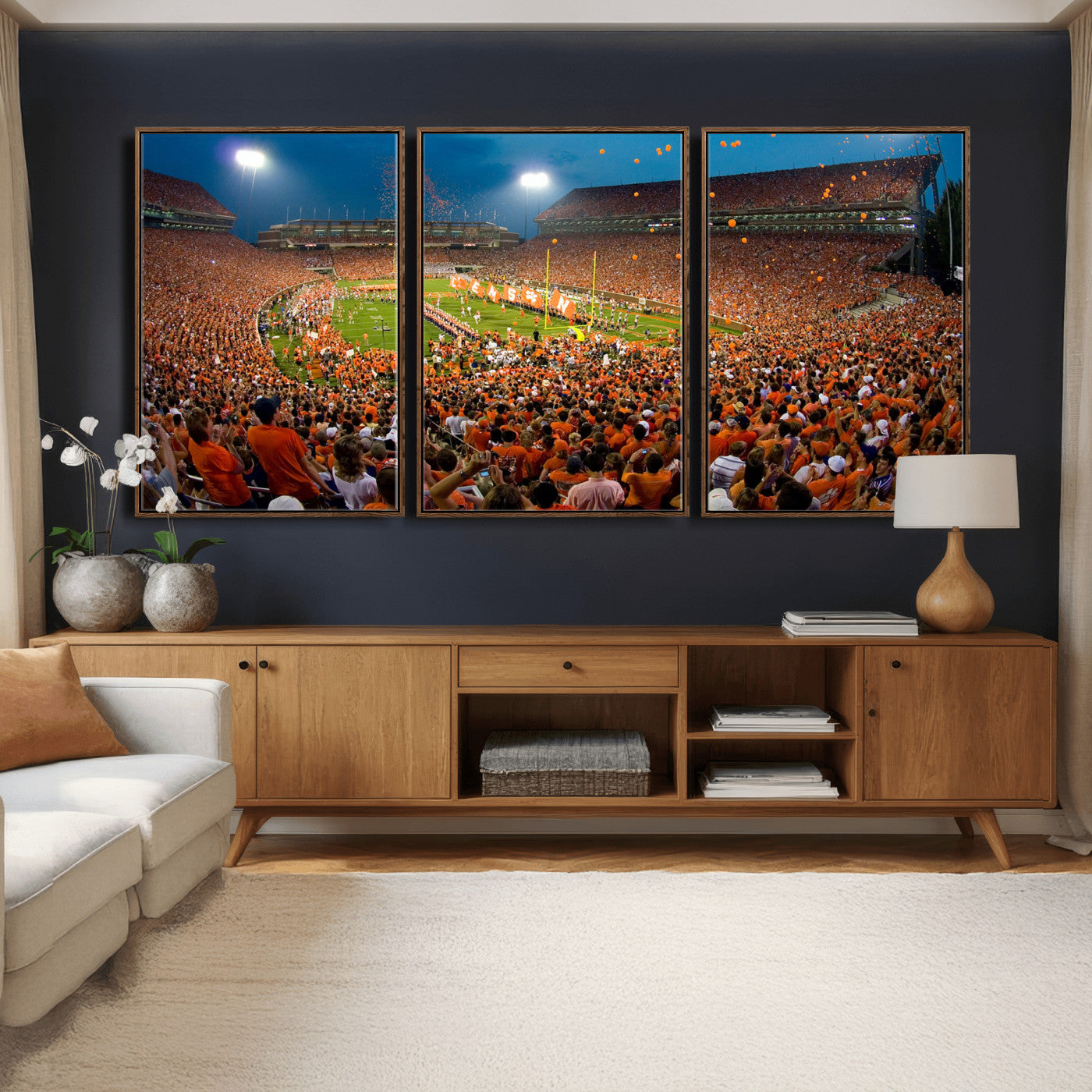 42850097-MGV-CV-36X24 - Clemson Tigers Memorial Stadium Wall Art Canvas Print, Death Valley Football Stadium Artwork, Packed Game Night Crowd Scene