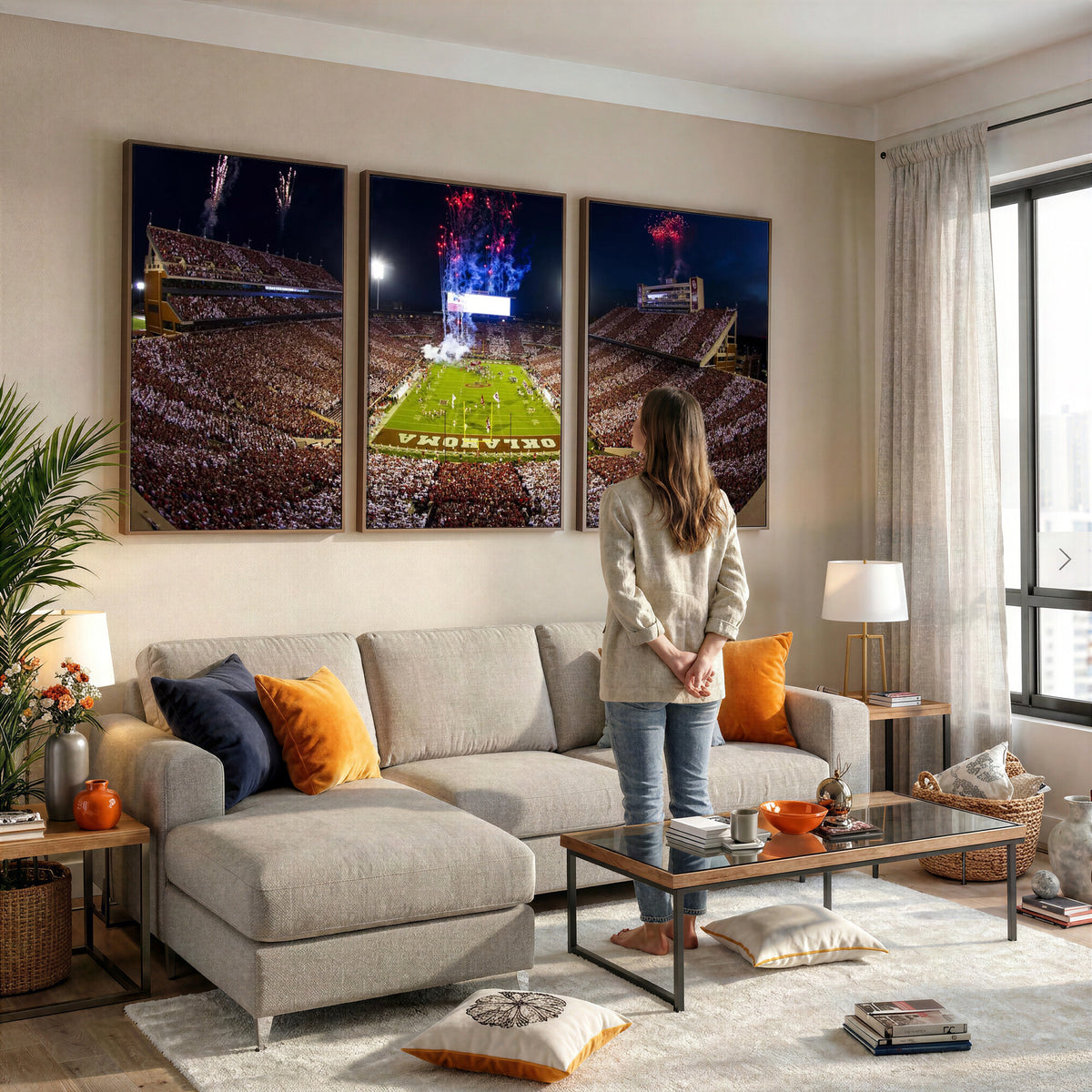 43197777-MGV-CV-36X24 - Oklahoma Memorial Stadium Wall Art Canvas Print – Oklahoma Sooners Football Artwork for Home, Office, and Sports Room Decor