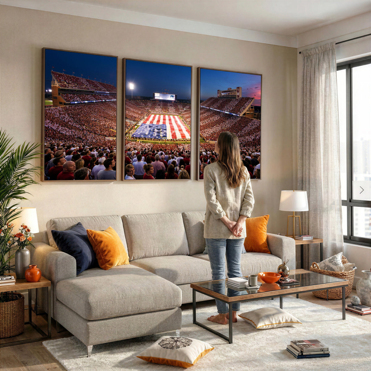 59917418-MGV-CV-36X24 - Oklahoma Memorial Stadium Wall Art Canvas Print | Oklahoma Sooners Football Artwork for Home, Office, and Sports Room Decor