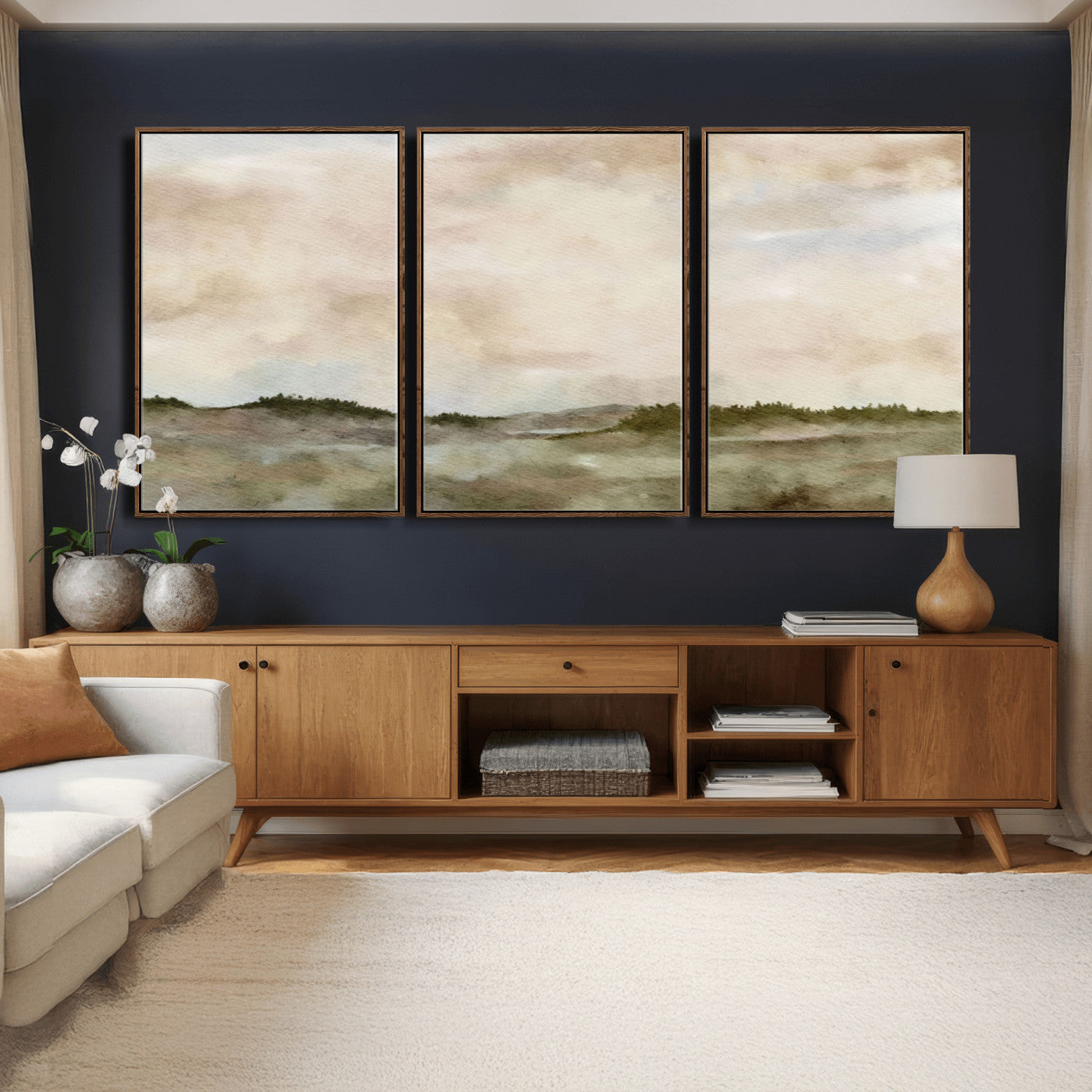 13578069-MGV-CV-36X24 - Abstract Landscape Wall Art Canvas Print, Watercolor Pastoral Landscape Painting Wall Decor for Modern Farmhouse Interiors