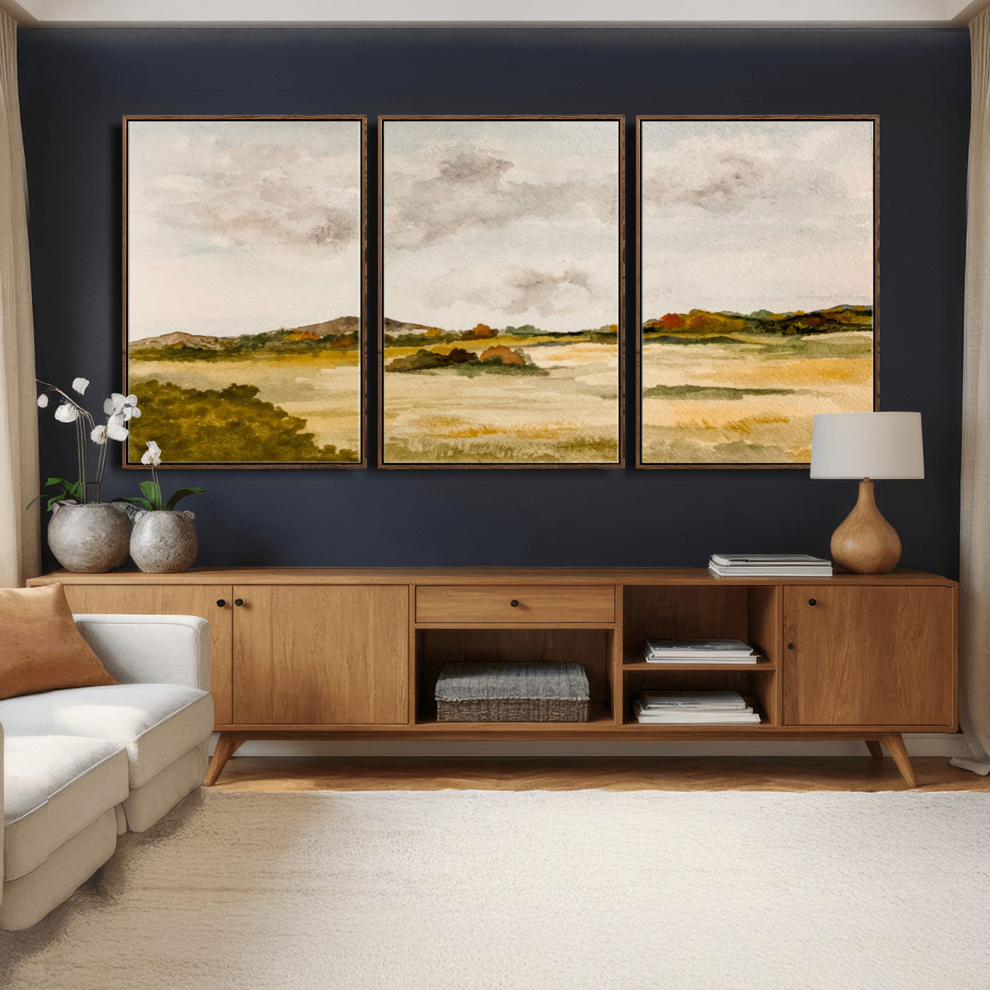 94151004-MGV-CV-36X24 - Watercolor Abstract Countryside Wall Art Canvas Print, Neutral Pastoral Landscape Painting Wall Decor for Modern Farmhouse Interiors