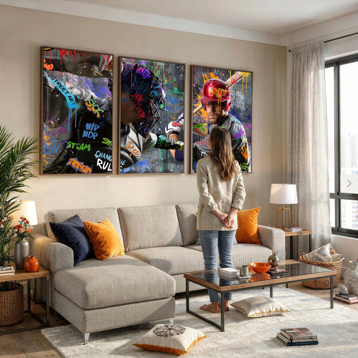 19634994-MGV-CV-36X24 - Graffiti Baseball Player Street Art Wall Art Canvas Print