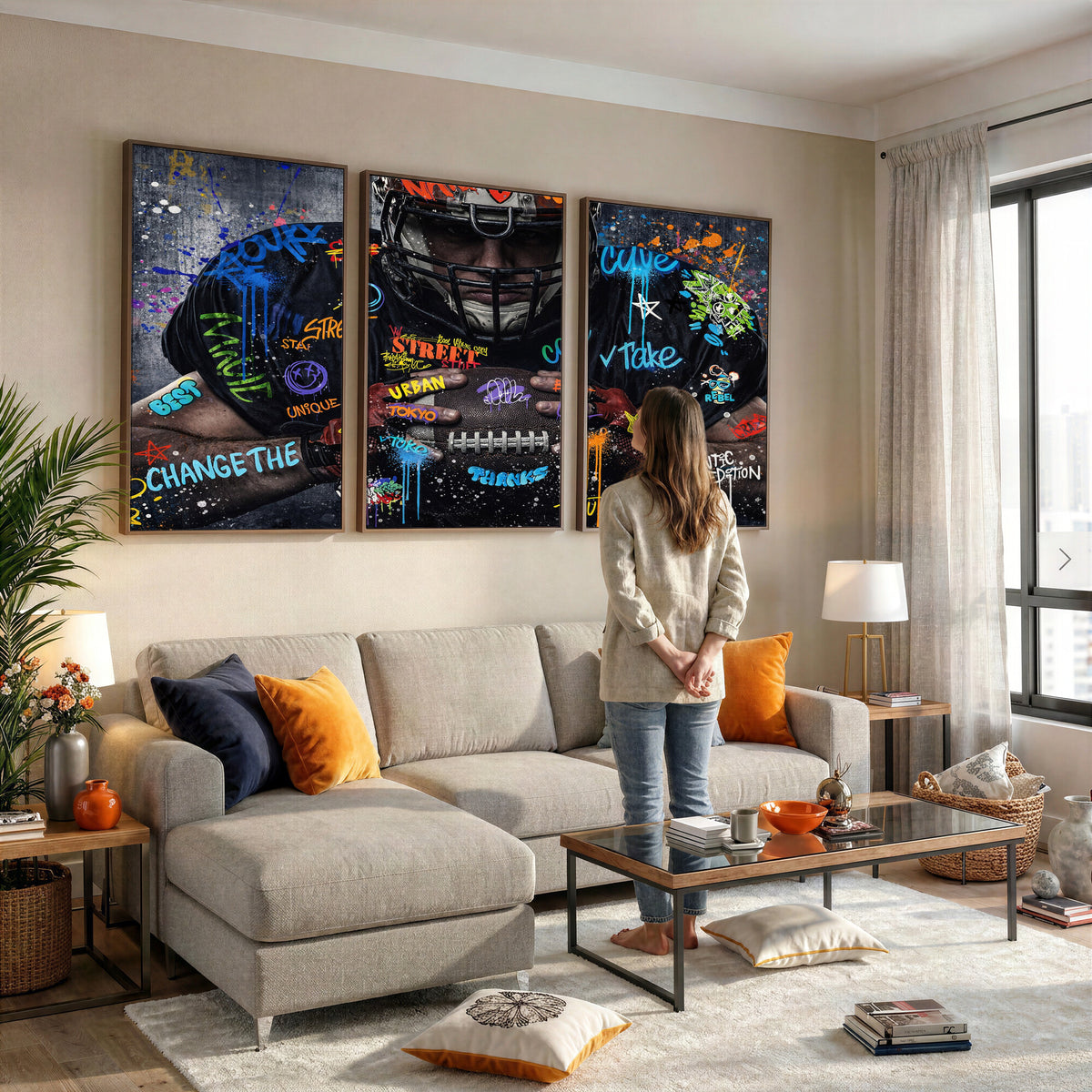 55267256-MGV-CV-36X24 - Graffiti American Football Player Street Art Wall Art Canvas Print