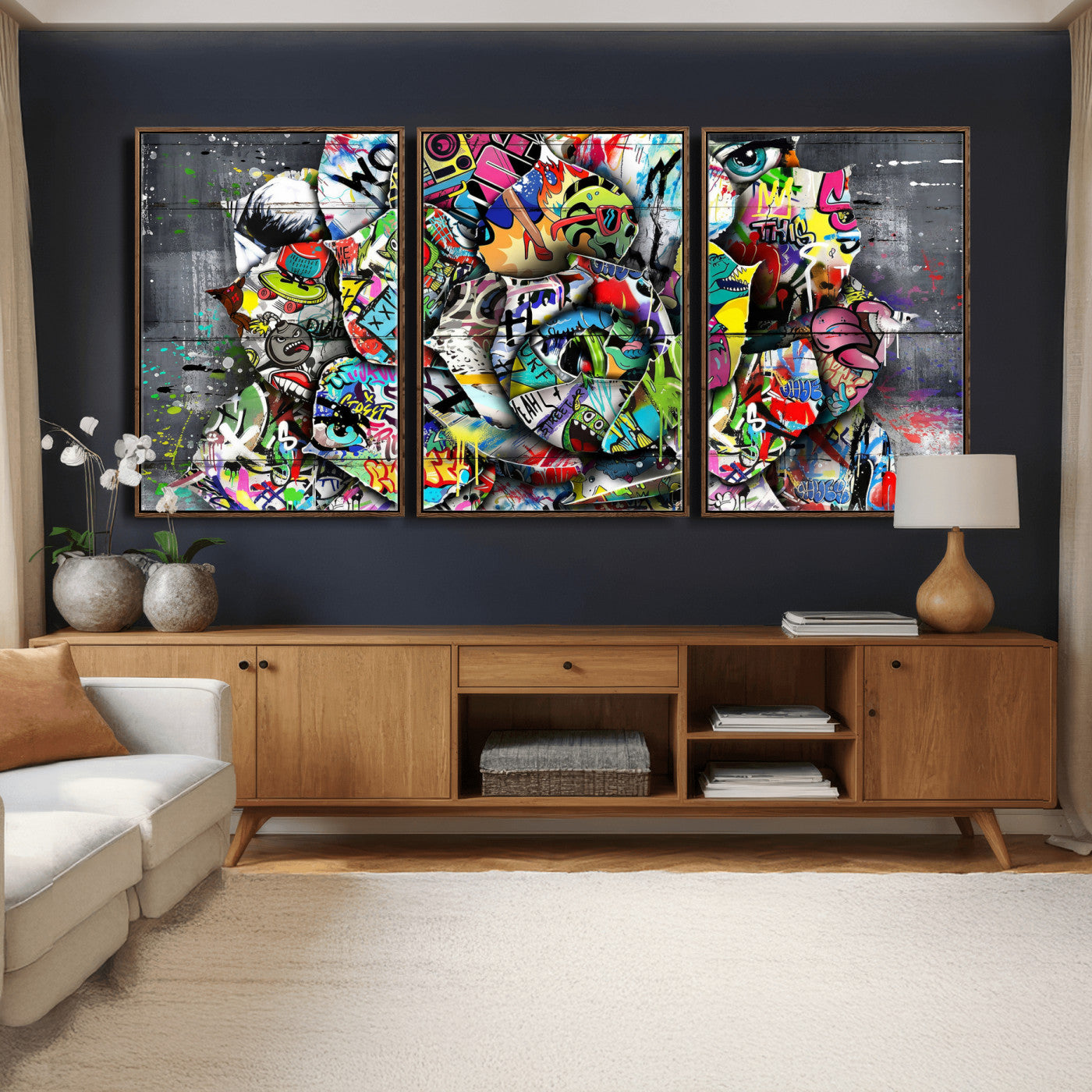 77553344-MGV-CV-36X24 - Abstract Graffiti Collage Street Art Wall Art Canvas Print, Colorful Urban Pop Art Canvas Print, Modern Graffiti Patchwork Contemporary Art Printing