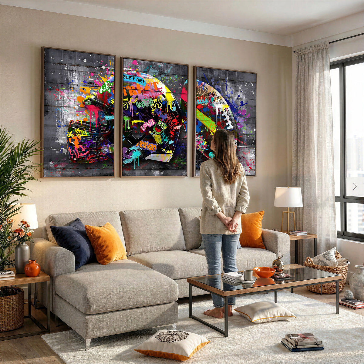 80540773-MGV-CV-36X24 - Graffiti American Football Helmet Street Art Wall Art Canvas Print