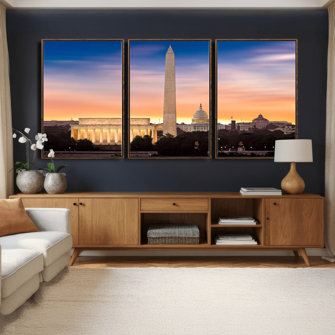72704063-MGV-CV-36X24 - Washington DC Skyline Wall Art Canvas Print – Lincoln Memorial, Washington Monument & Capitol Artwork Print