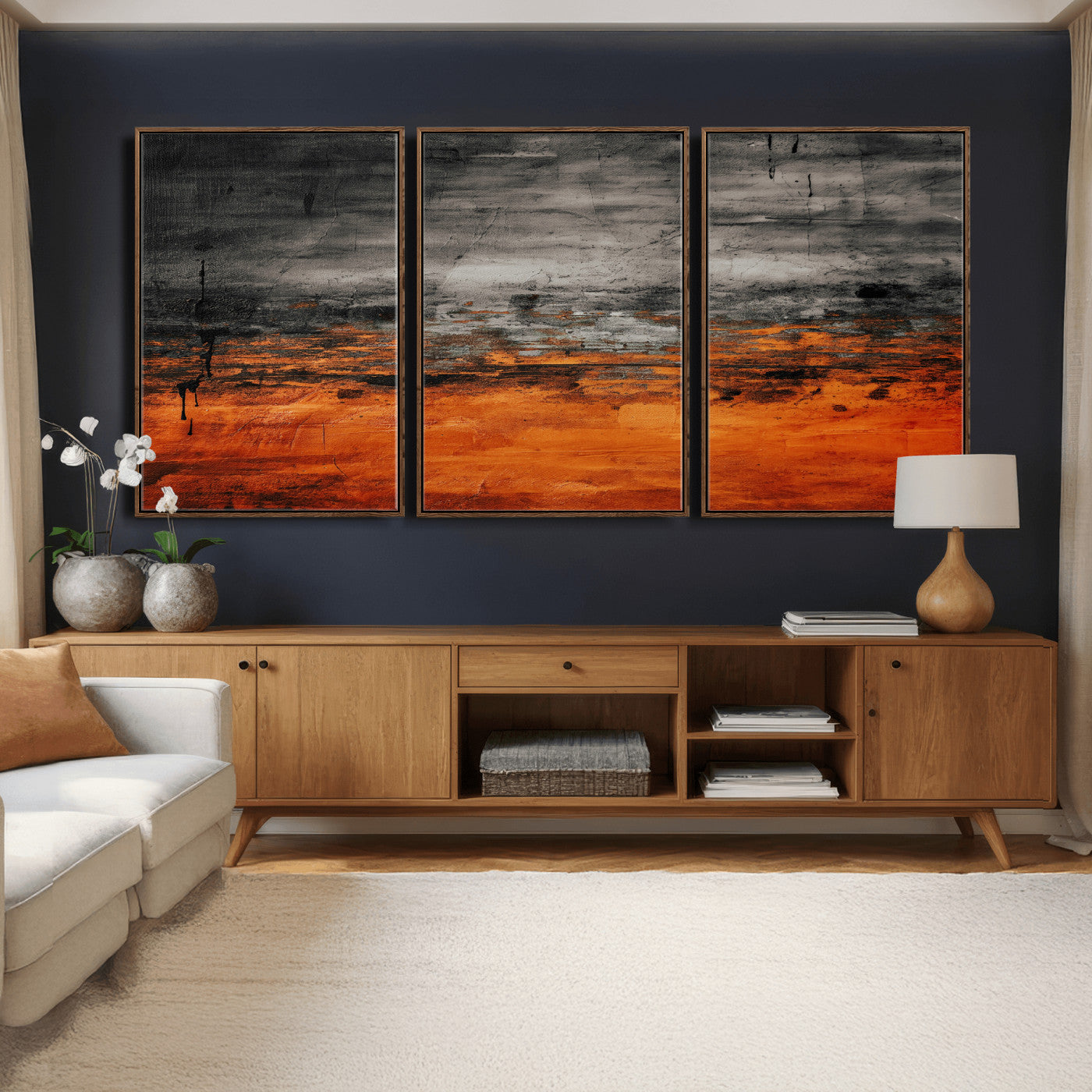 75409282-MGV-CV-36X24 - Black Orange Abstract Wall Art Canvas Print Modern Textured Painting Decor