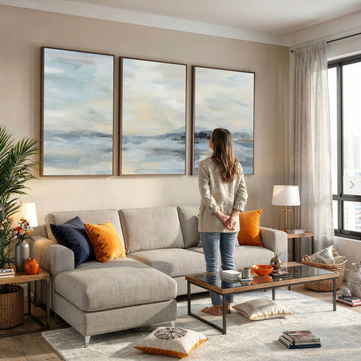 Abstract Coastal Landscape Wall Art Canvas Print | Soft Blue Gray Minimalist Art