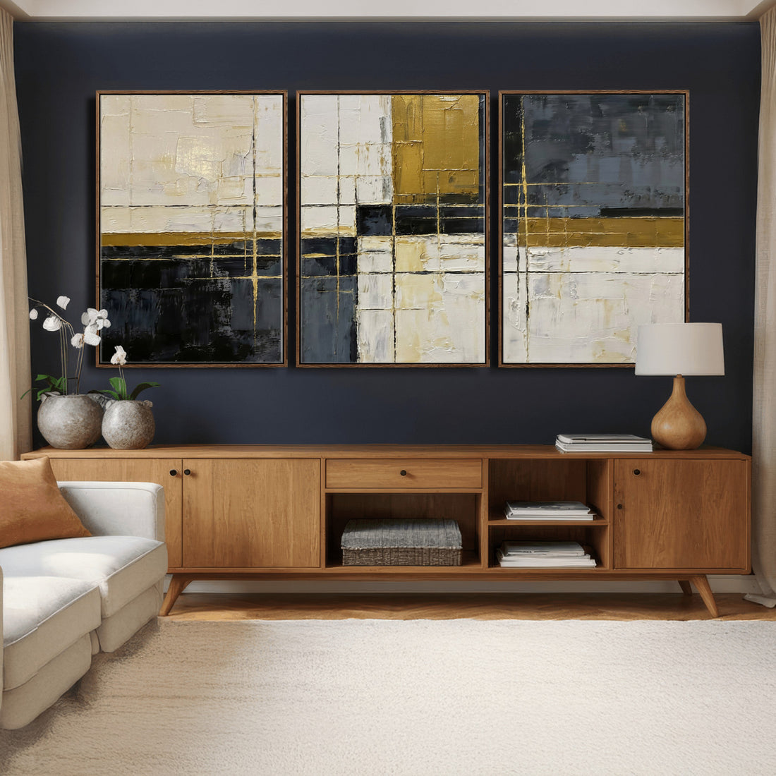 Abstract Gold and Black Wall Art Canvas Print | Modern Geometric Neutral Artwork