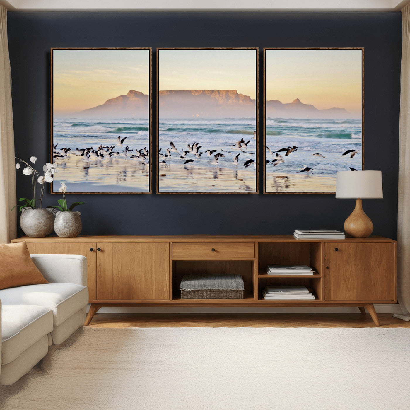 78989362-MGV-CV-36X24 - Seagulls Over Ocean Wall Art Canvas Print – Coastal Beach Landscape Artwork for Living Room Decor