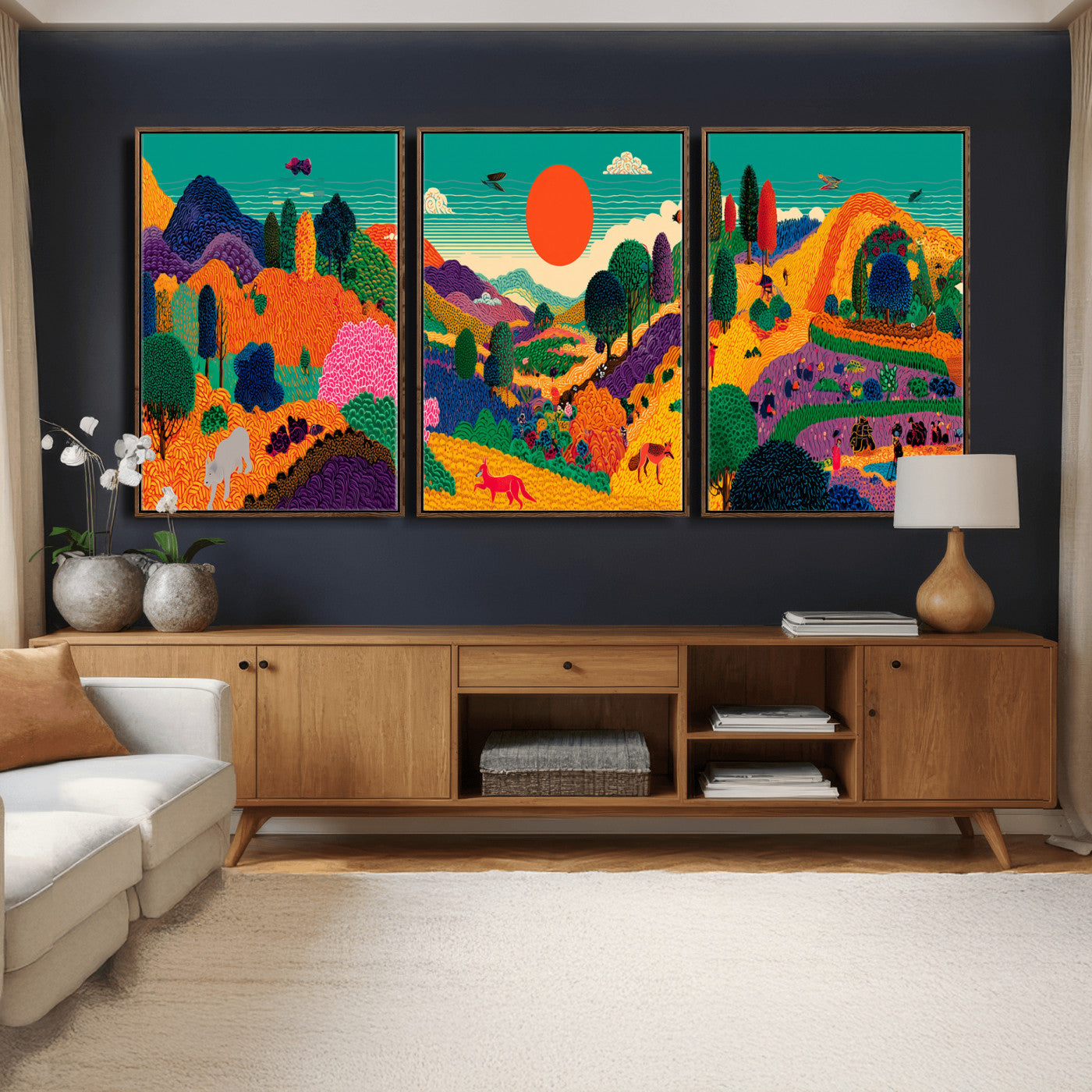 45710397-MGV-CV-48X32-3P - Colorful Japanese Landscape Print: Maximalist Panoramic Wall Art