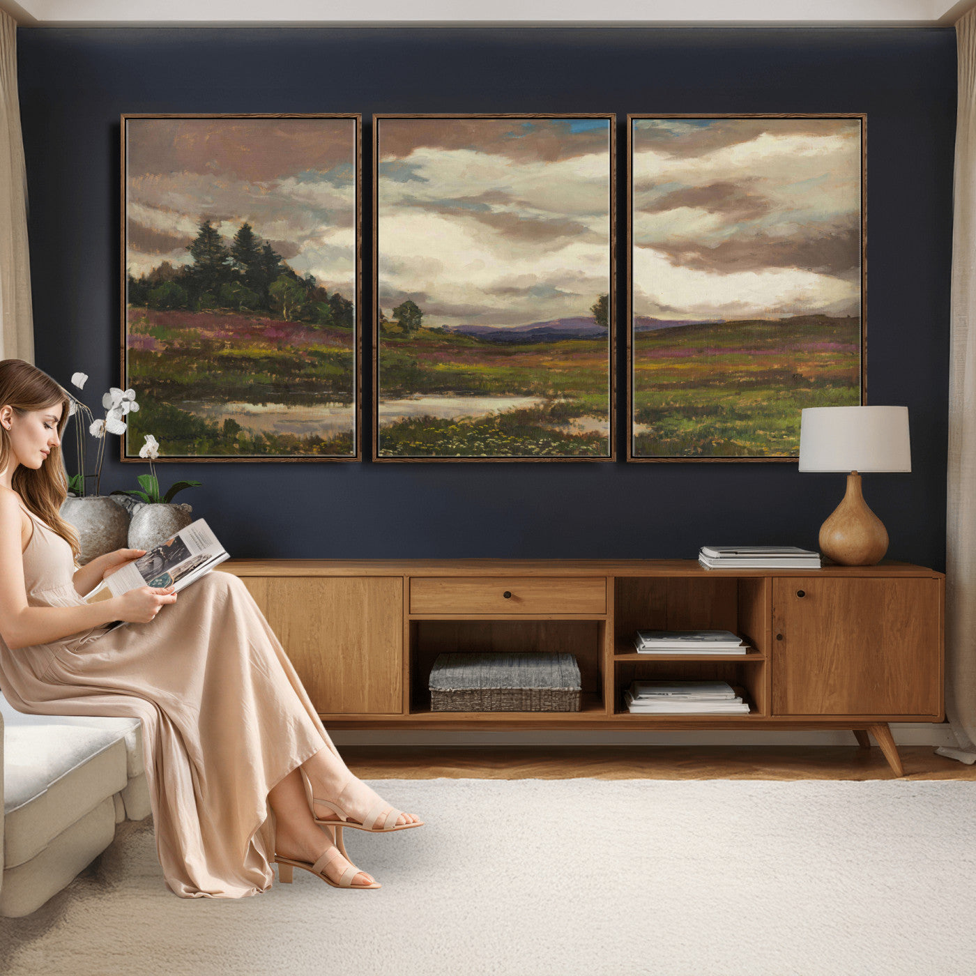 96795851-MGV-CV-36X24 - Gustav Macoun Heathland Canvas Print, Czech Landscape Oil Painting Reproduction, Purple Heather Moorland Art, Vintage European Nature Decor