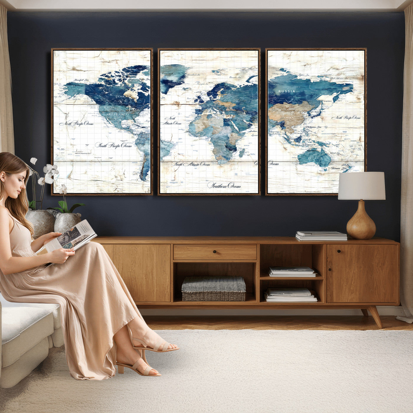 86799232-MGV-CV-36X24 - Watercolor World Map Canvas Wall Art Print – Abstract Colorful Travel Wall Decor