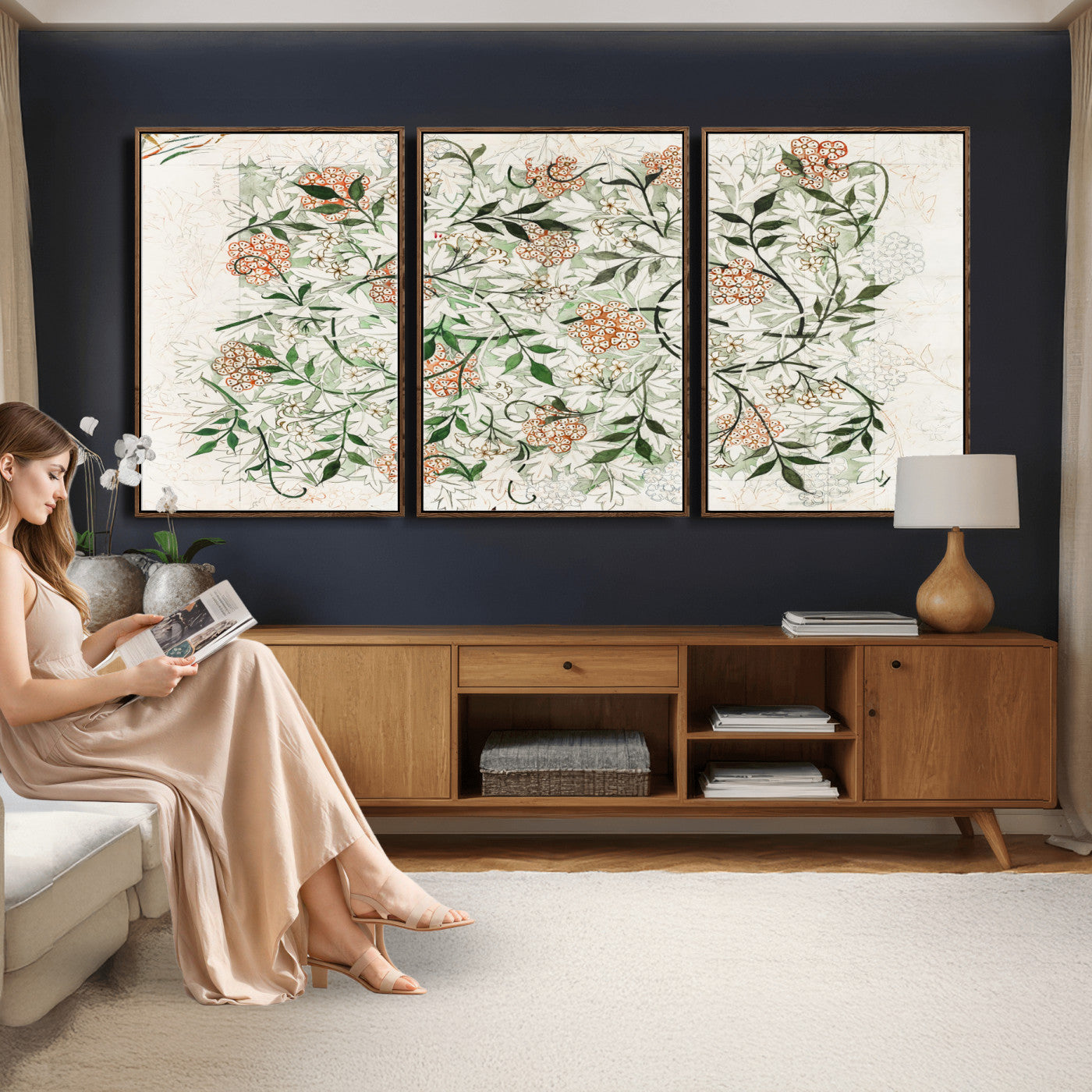 17622011W-MGV-CV-36X24 - William Morris Jasmine Flower Wall Art Canvas Print, Botanical Floral Canvas Print, Vintage Cottagecore Wall Decor, Framed Nature Artwork Ready to Hang