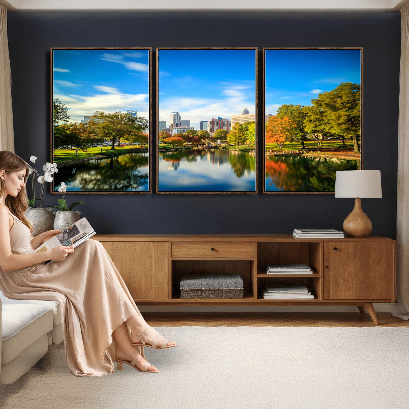 83254720-MGV-CV-36X24 - Charlotte Skyline Canvas Wall Art Print – North Carolina Cityscape Photography Print