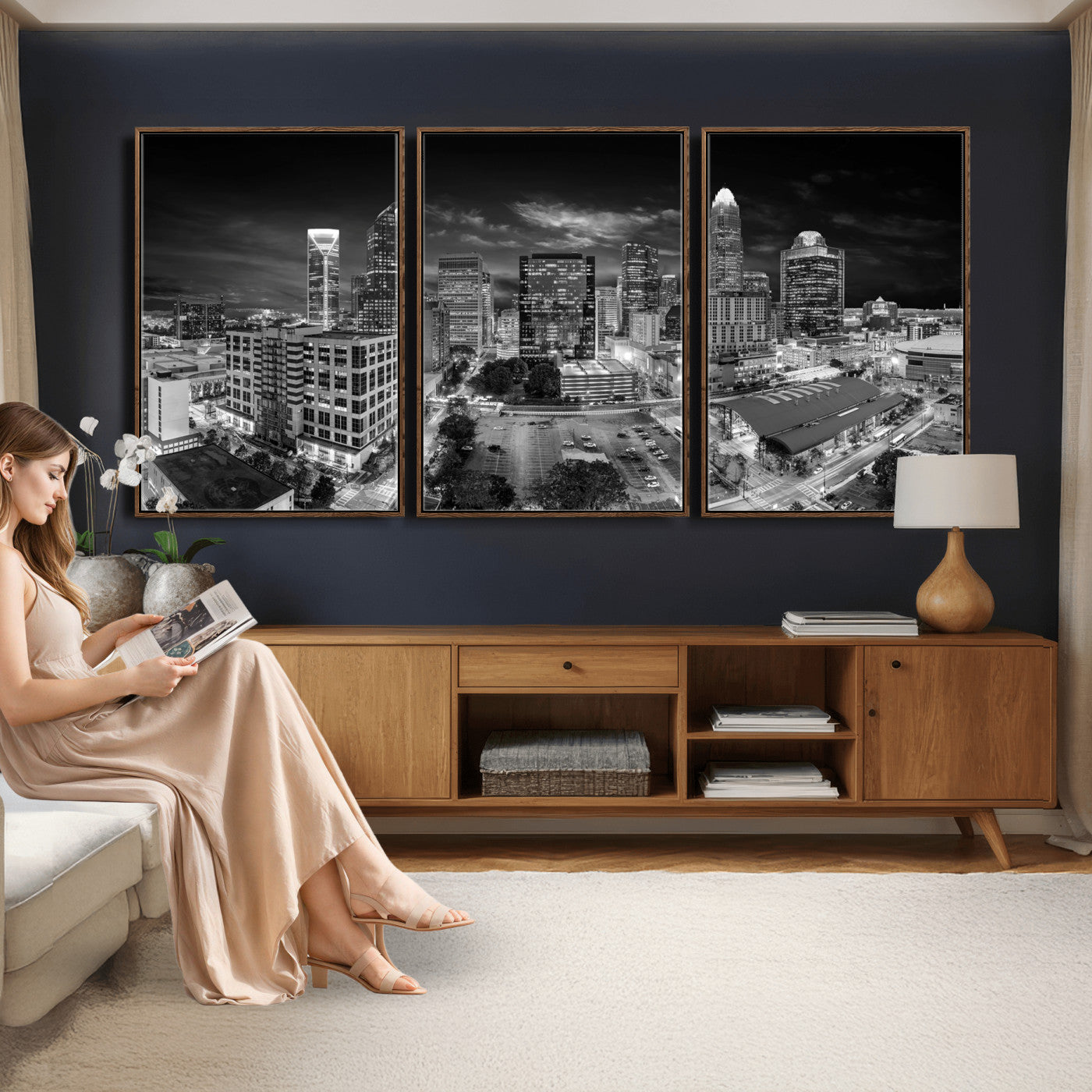 60105075-MGV-CV-36X24 - Charlotte Skyline Canvas Wall Art Print – North Carolina Cityscape Photography Print