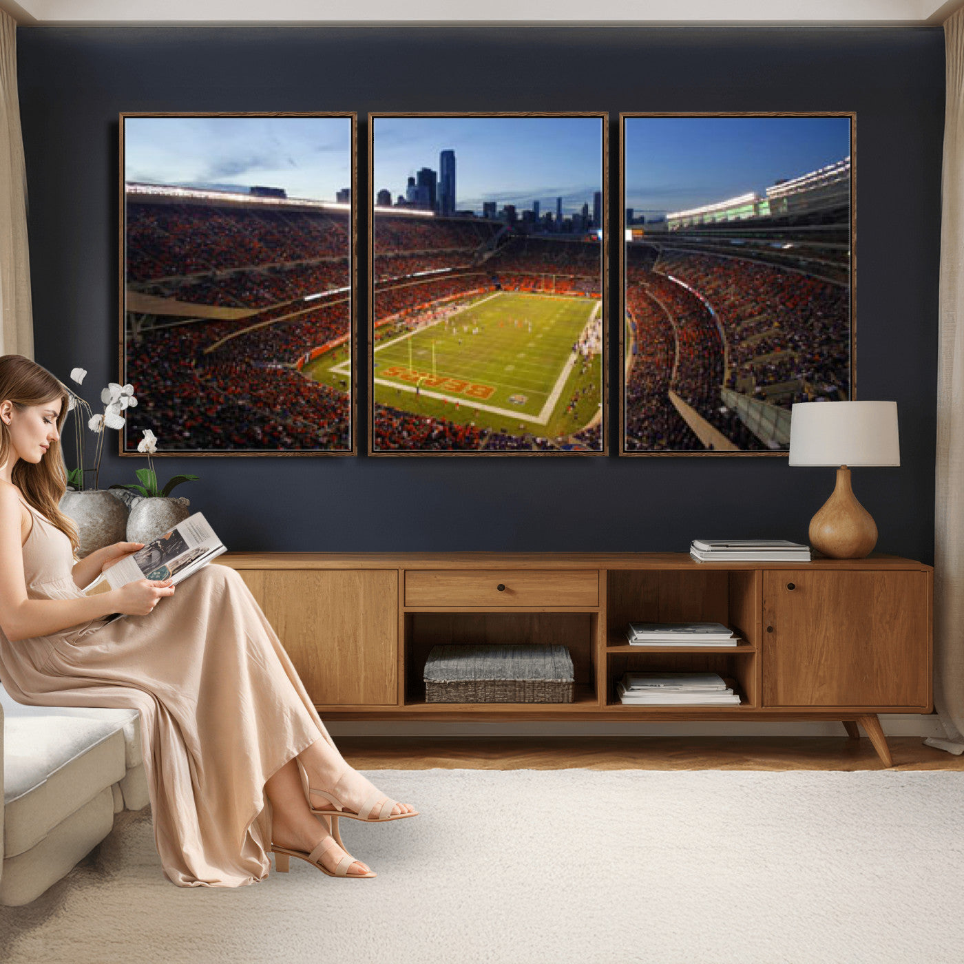 50691720-MGV-CV-36X24 - Chicago Bears Soldier Field Canvas Wall Art, NFL Stadium Panorama Print, Football Arena Photography for Sports Fans