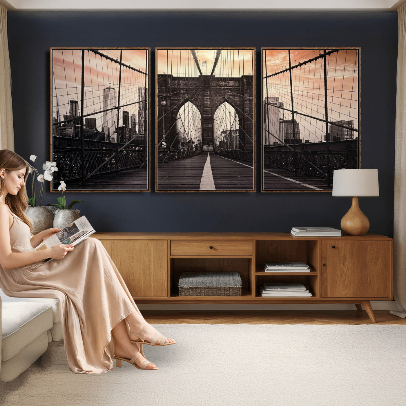 93226664-MGV-CV-36X24 - Brooklyn Bridge Canvas Wall Art, New York City Skyline Photography Print, NYC Landmark Urban Decor Artwork