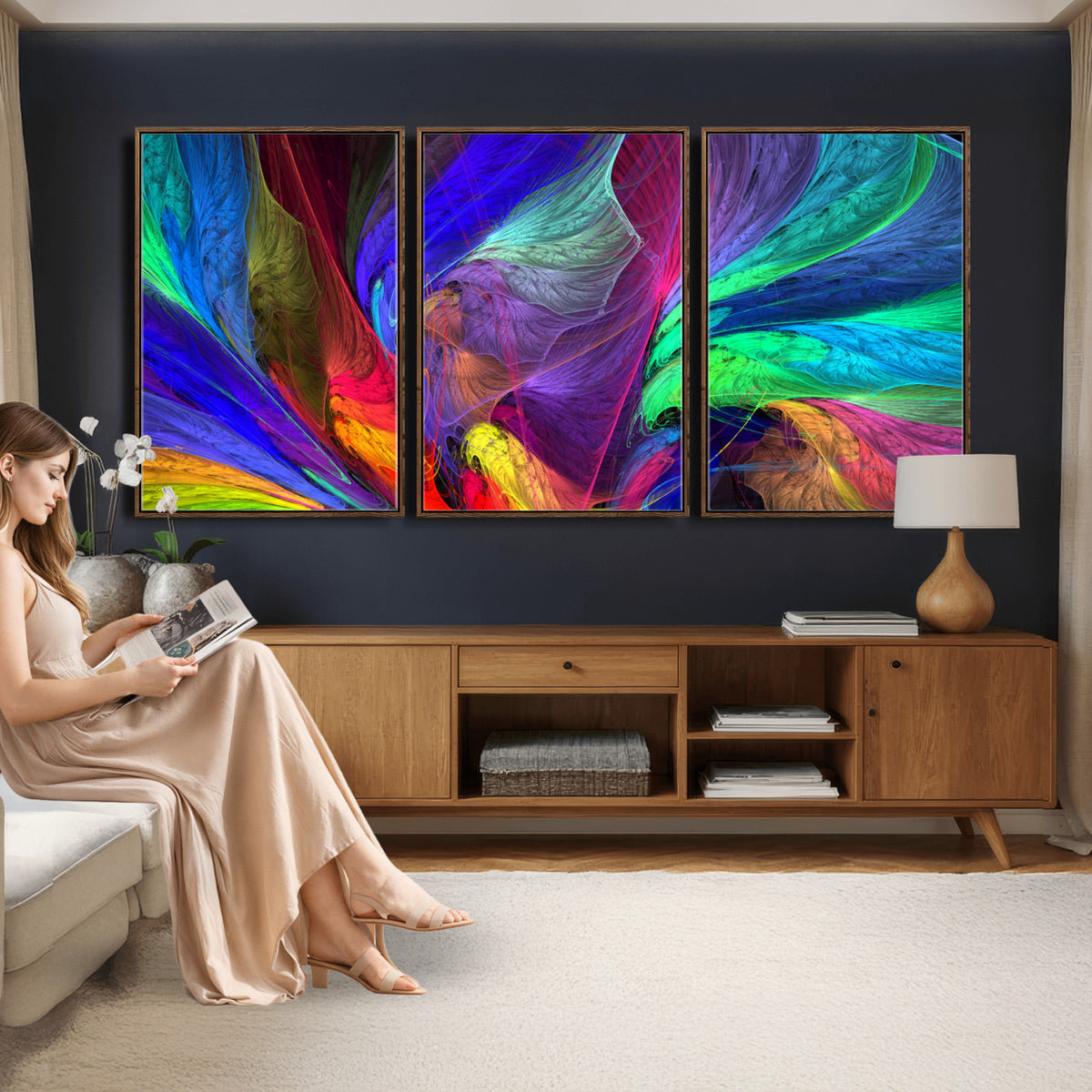 376925791-MGV-CV-36X24 - Colorful Abstract Canvas Wall Art, Rainbow Swirl Fractal Print, Bold Multicolor Living Room Decor, Vibrant Energy Art, Large Abstract Wall Art