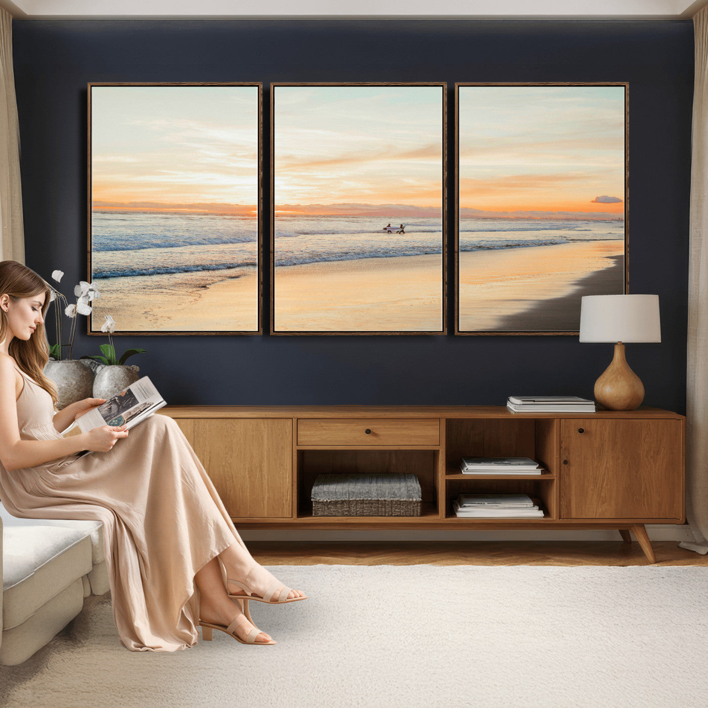 38131619-MGV-CV-36X24 - Beach Sunset Canvas Wall Art Print | Ocean Waves Landscape, Coastal Photography, Seascape Wall Decor, Ready to Hang