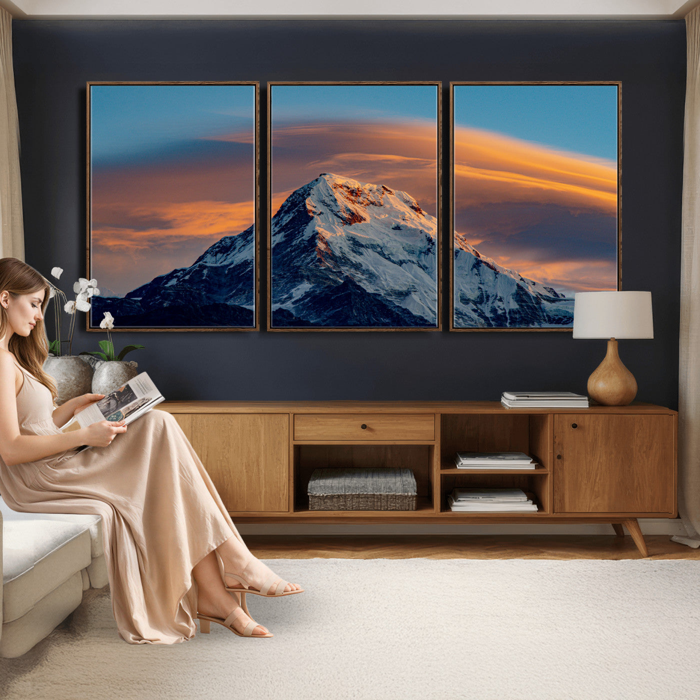 73810927-MGV-CV-36X24 - Snow Mountain Canvas Wall Art Print, Alpine Peak Landscape, Winter Nature Photography, Large Mountain Decor, Ready to Hang