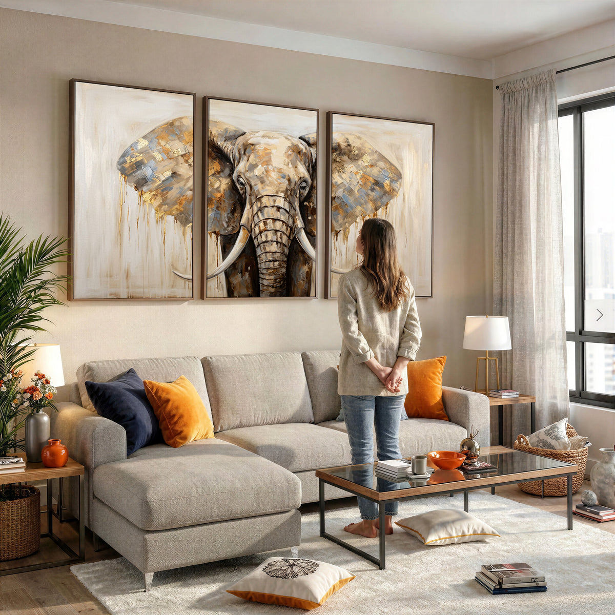 95819221-MGV-CV-36X24 - Gold Leaf Elephant Canvas Wall Art Abstract African Wildlife Painting Print