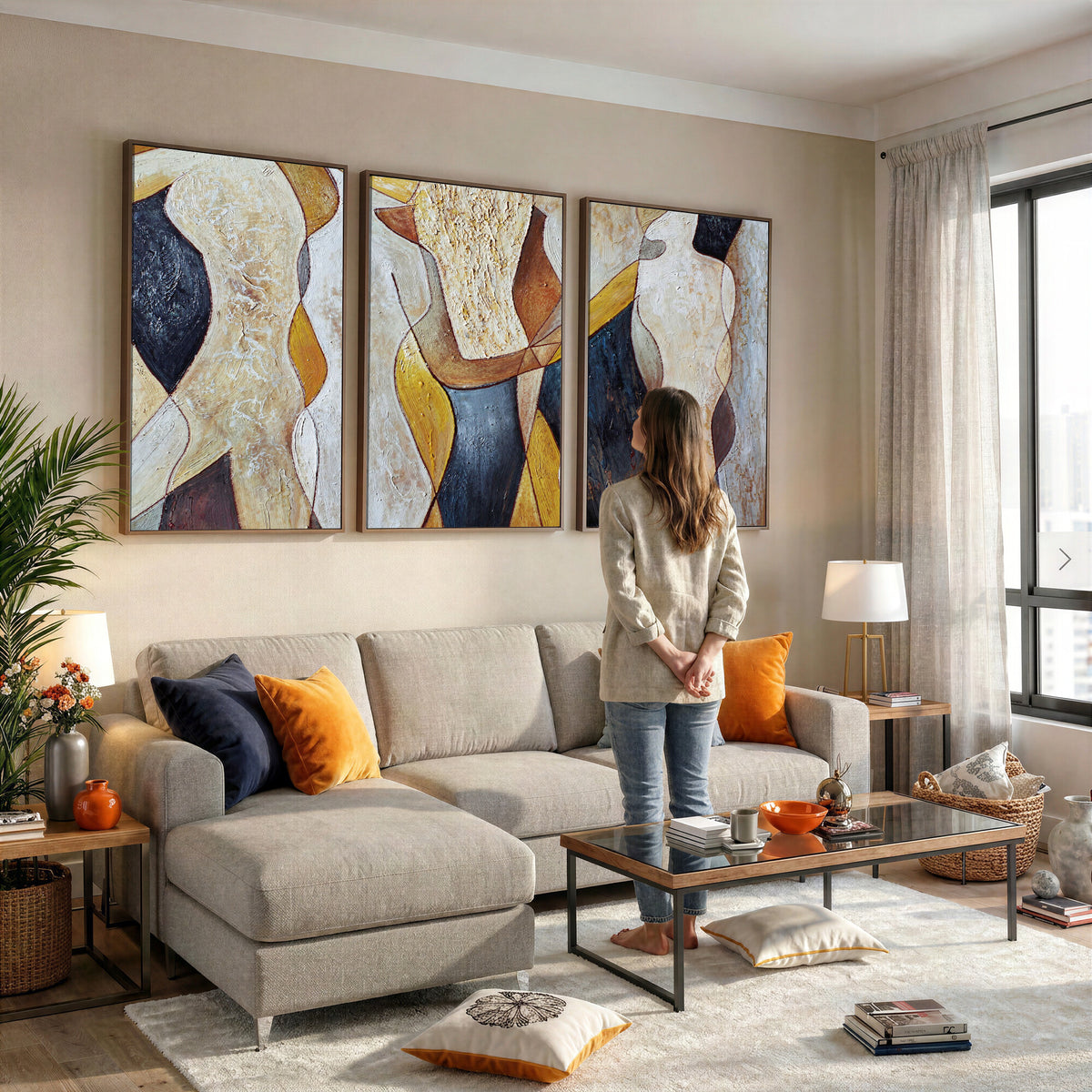 96079939-MGV-CV-36X24 - Mid Century Modern Figurative Canvas Wall Art Abstract Cubist Painting Print
