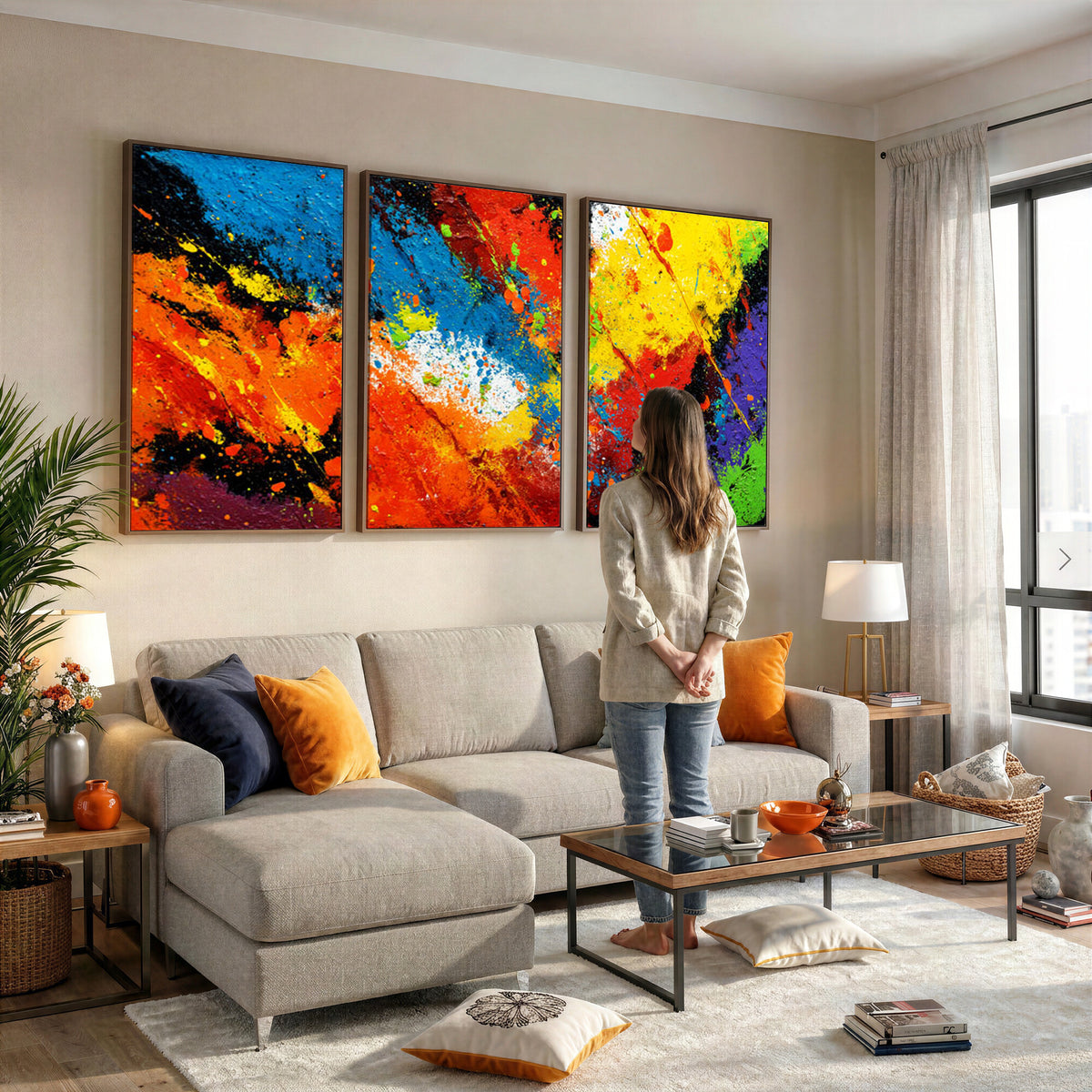 74888753-MGV-CV-36X24 - Vibrant Blue Abstract Canvas Wall Art Colorful Painterly Oil Painting Style Print