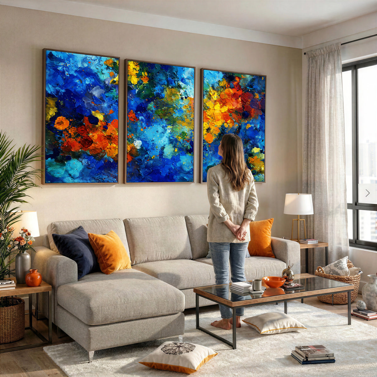 52431611-MGV-CV-36X24 - Vibrant Blue Abstract Canvas Wall Art Colorful Painterly Oil Painting Style Print