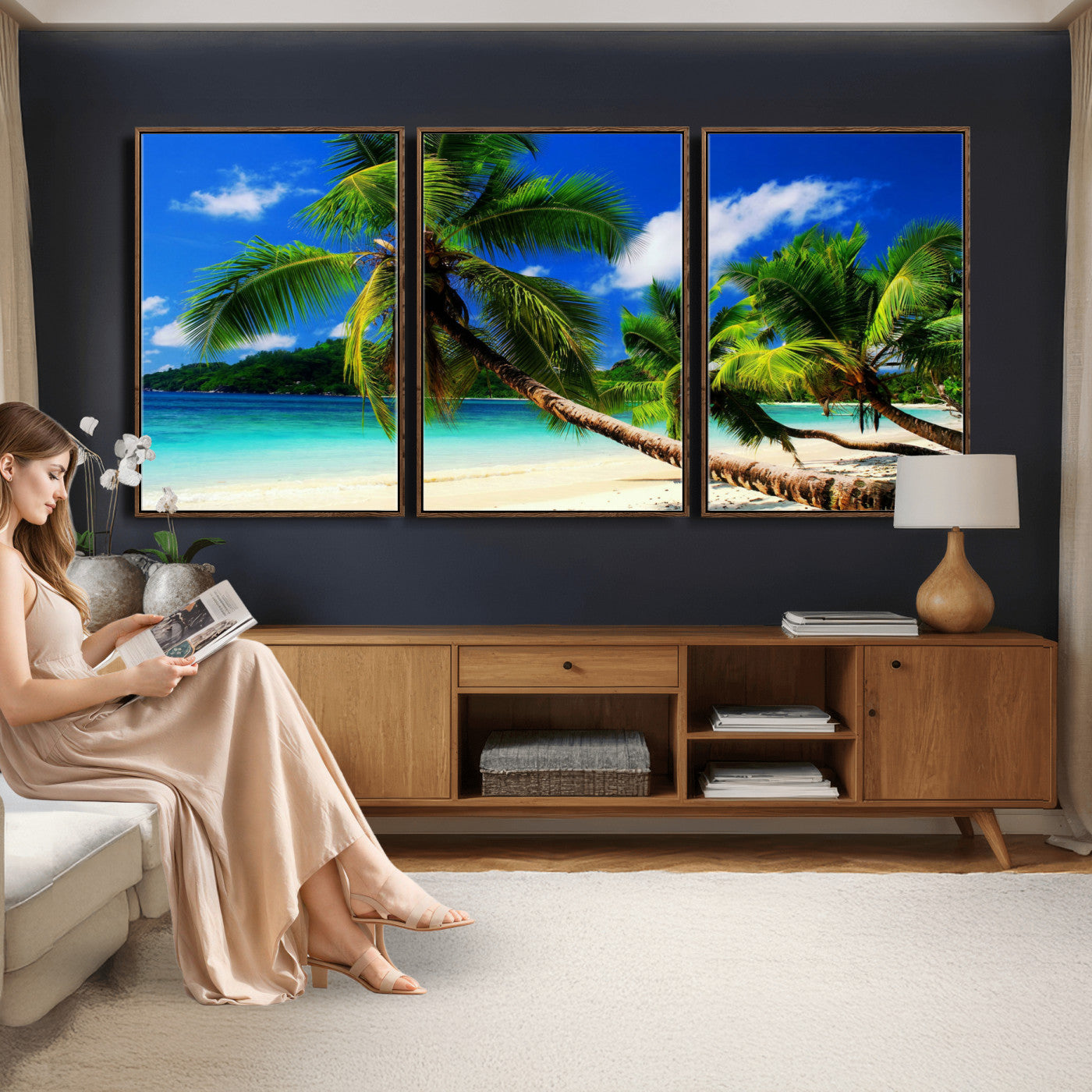 67049818-MGV-CV-36X24 - Tropical Island Coconut Palm Trees Wall Art Canvas Print - Turquoise Beach Print for Lake Home Decor