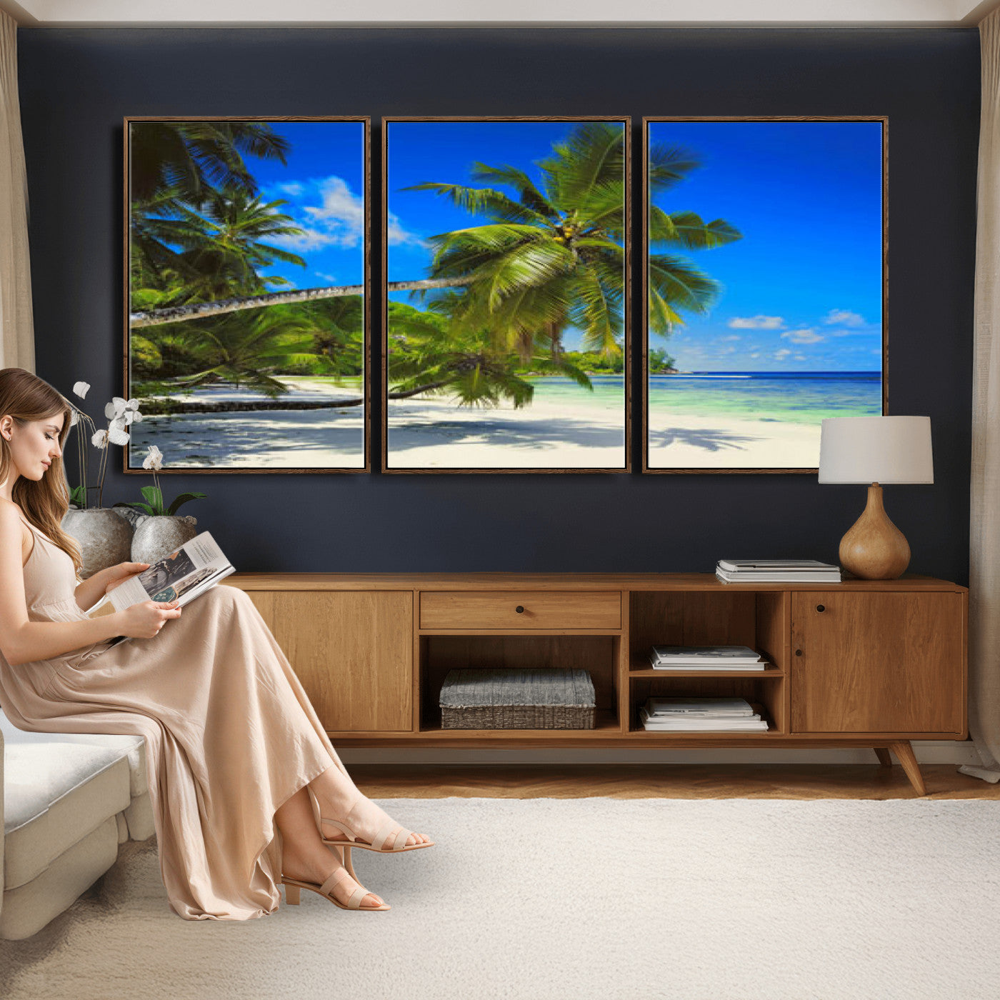 20475280-MGV-CV-36X24 - Tropical Island Coconut Palm Trees Wall Art Canvas Print - Turquoise Beach Print for Nautical Home Decor