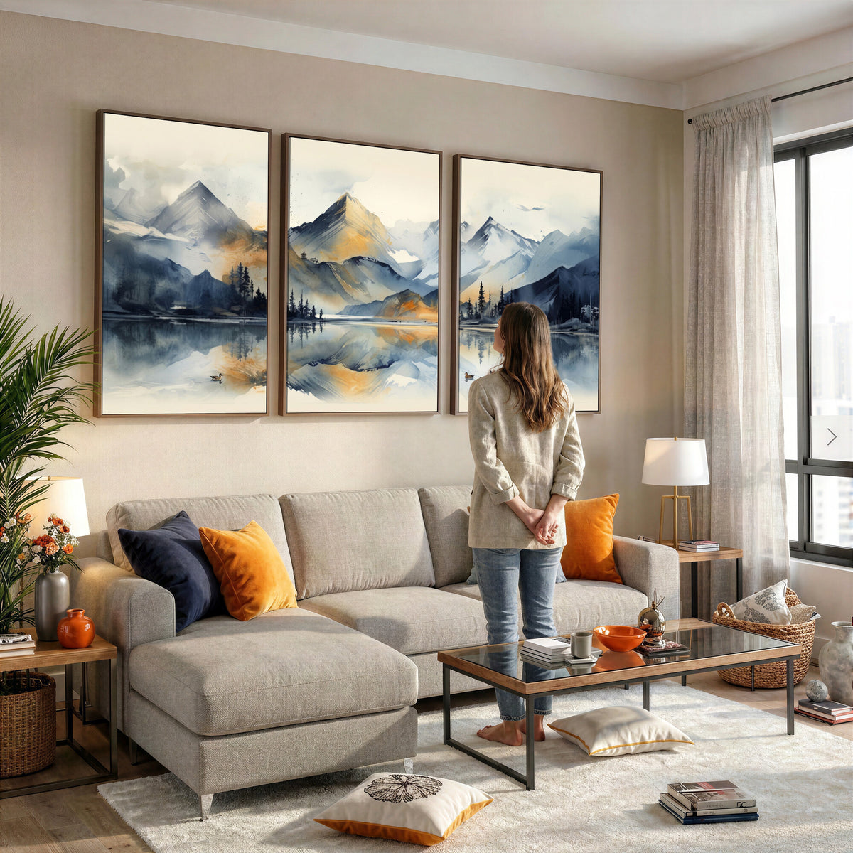 10196184T-MGV-CV-36X24 - Lake Abstract Mountain Wall Art Canvas Print