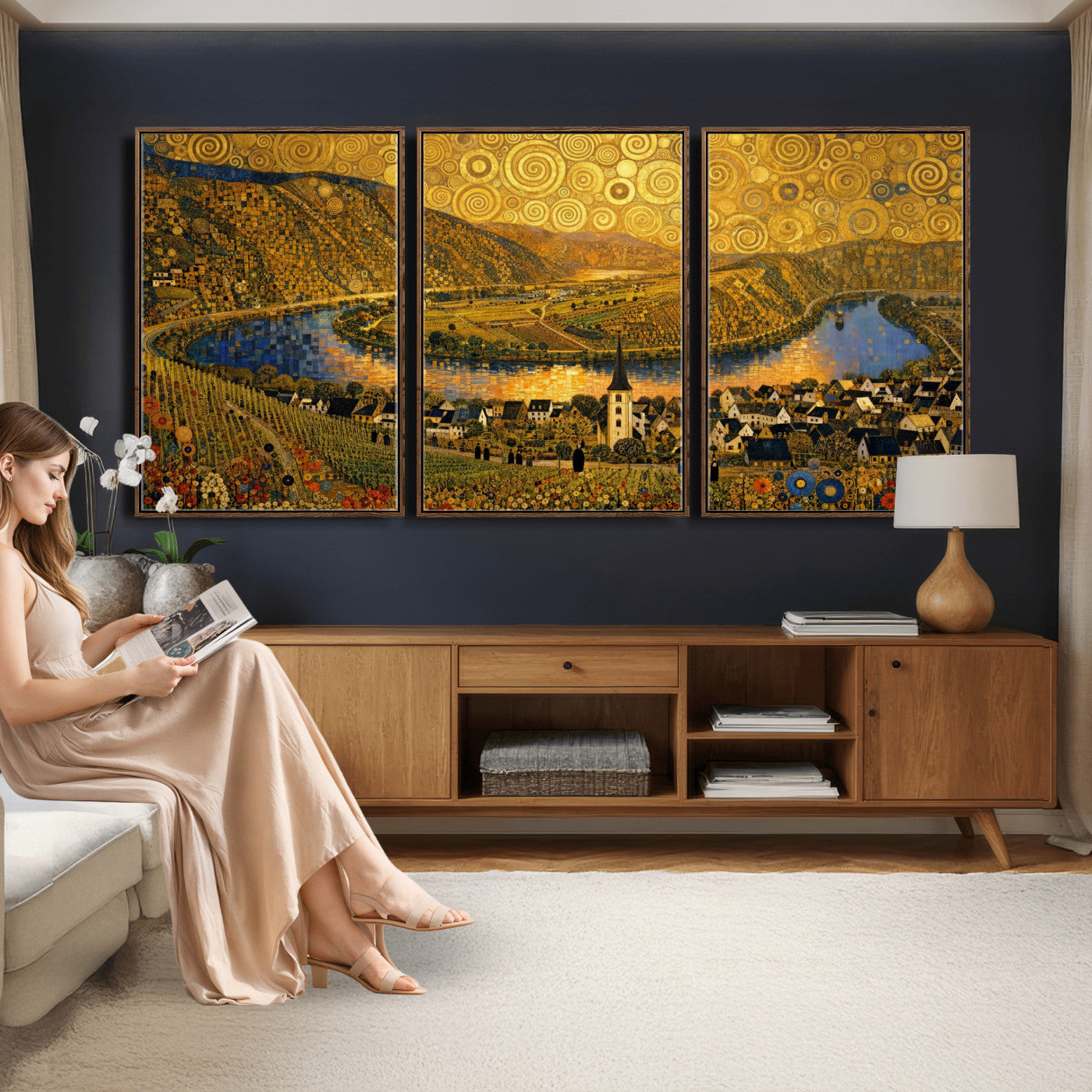 33713008-MGV-CV-36X24 - Gustav Klimt Style Mosel City Wall Art Canvas Print