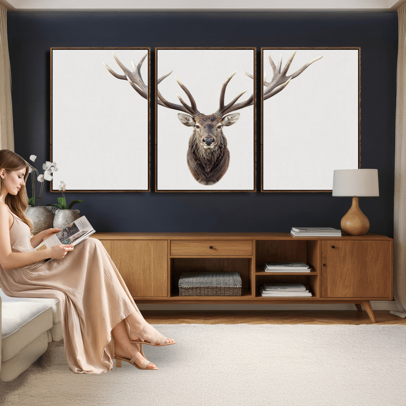 840173GY-MGV-CV-36X24 - Majestic Red Deer Canvas Wall Art – Stag Antlers Horns Print, Wildlife Hunting Poster, Rustic Cabin Lodge Decor