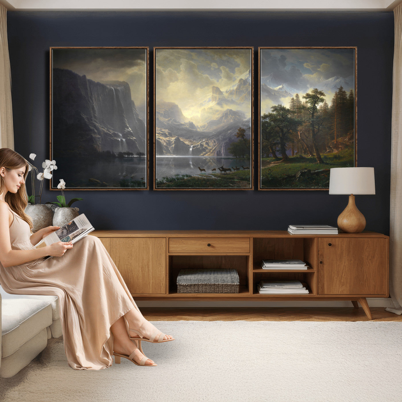 88679214-MGV-CV-36X24 - Albert Bierstadt Among the Sierra Nevada California Yosemite Wall Art Canvas Print, Classic Fine Art Painting Print