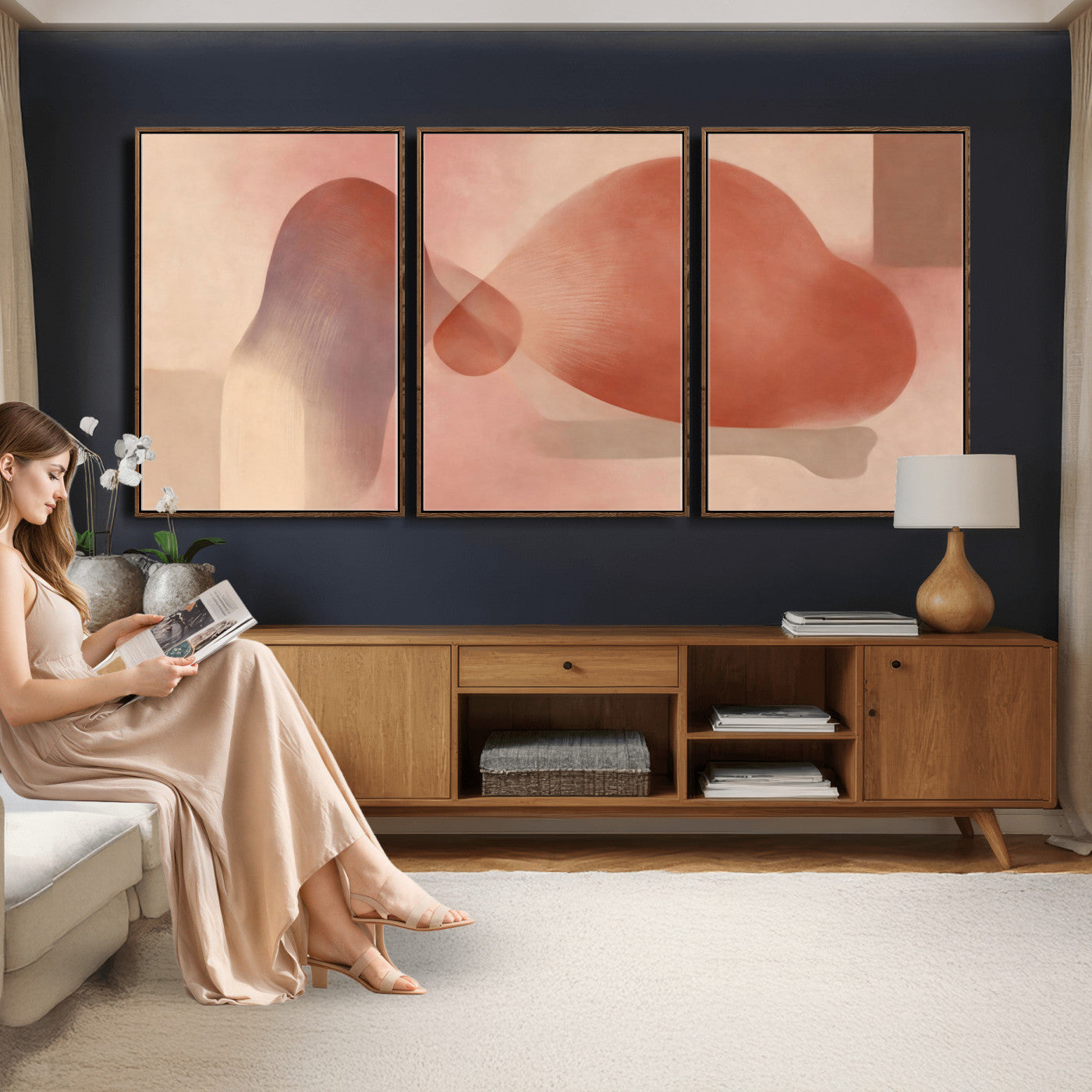 85110643-MGV-CV-36X24 - Vinna Begin Calin Biomorphic Abstract Wall Art Canvas Print, Terracotta Pink Organic Shapes Art Painting Print