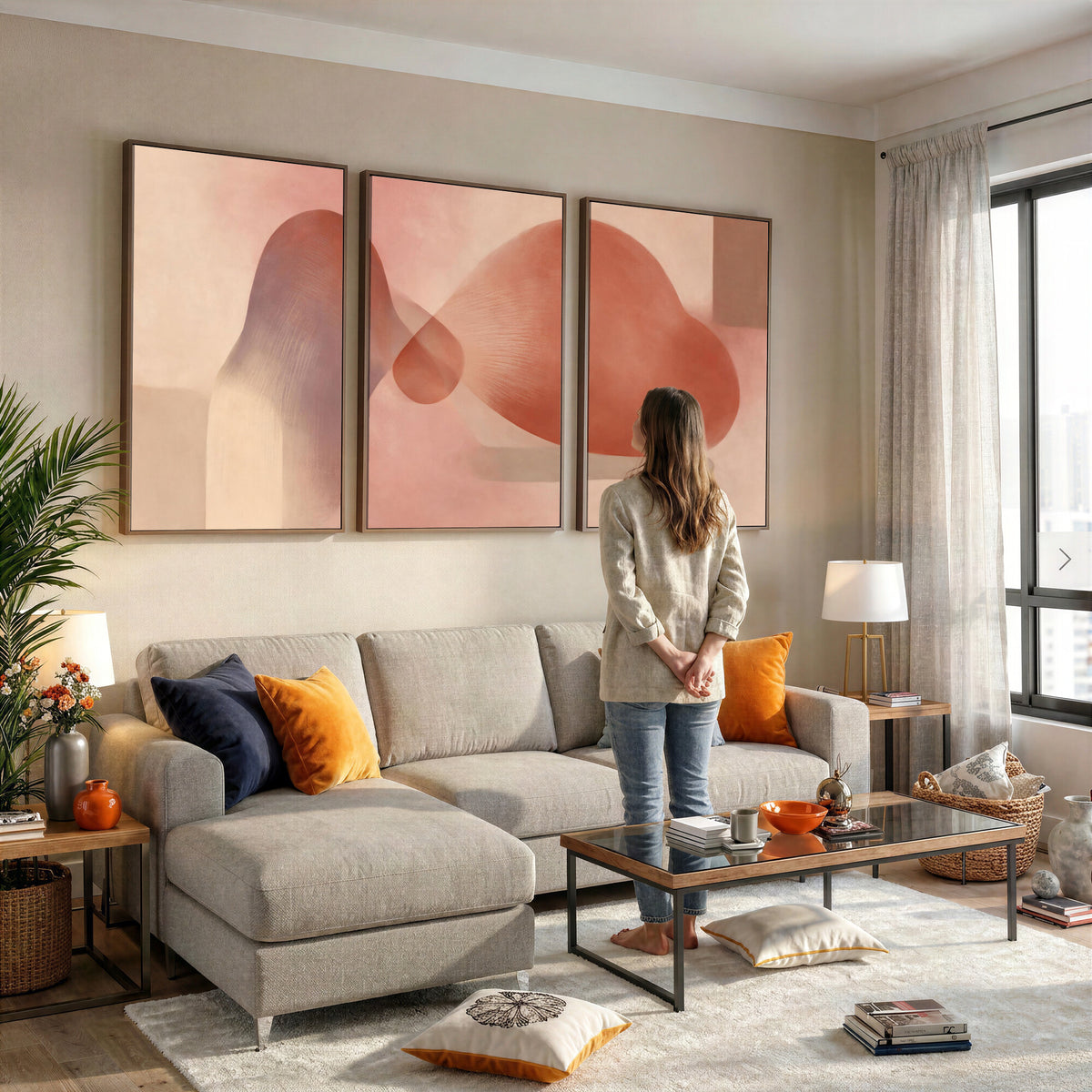85110643-MGV-CV-36X24 - Vinna Begin Calin Biomorphic Abstract Wall Art Canvas Print, Terracotta Pink Organic Shapes