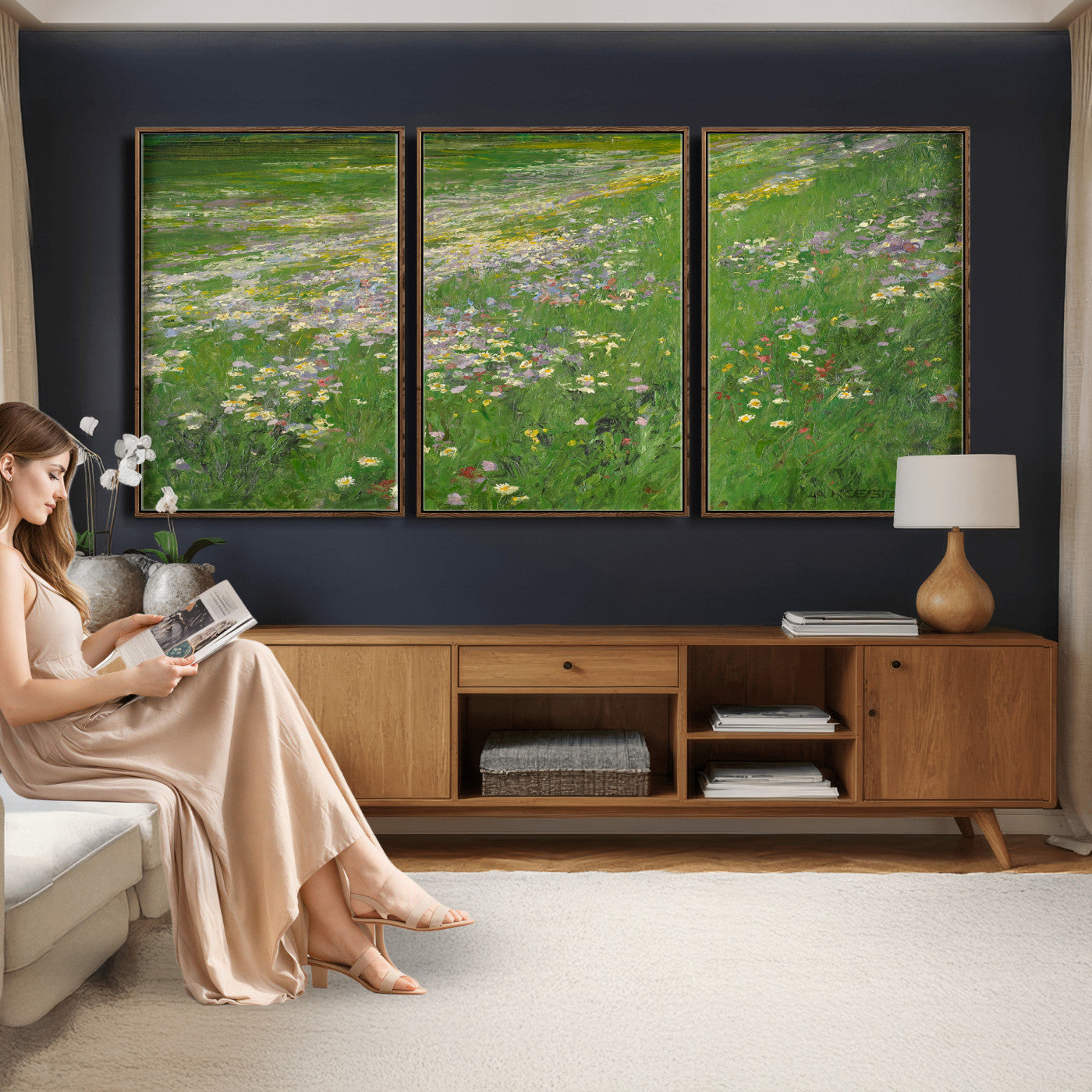 63535040-MGV-CV-36X24 - Alexander Koester Flower Meadow Canvas Wall Art, Vintage Landscape Print