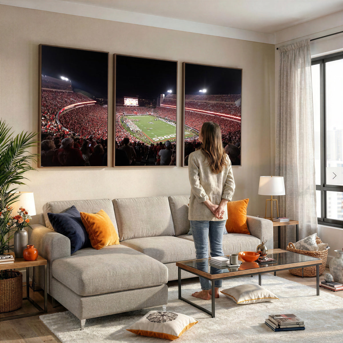 50587166-_Poster-30x20 - Sanford Stadium Georgia Bulldogs Canvas Print 3 Piece Framed Wall Art Extra Large Floating Frame Sports Poster Made in USA