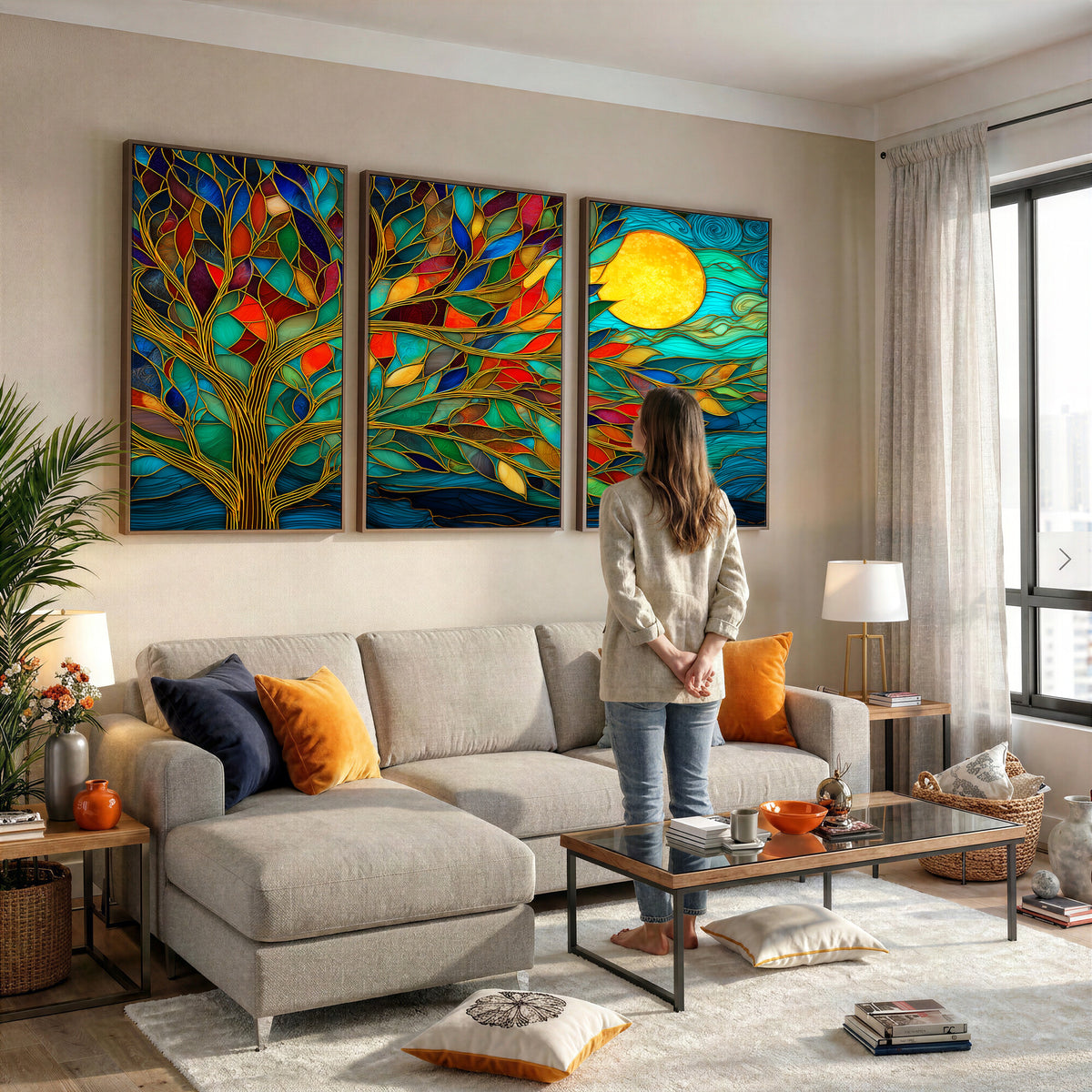 11877152-MGV-CV-36X24 - Stained Glass Tree Of Life Wall Art - Vibrant Mosaic Nature Home Decor