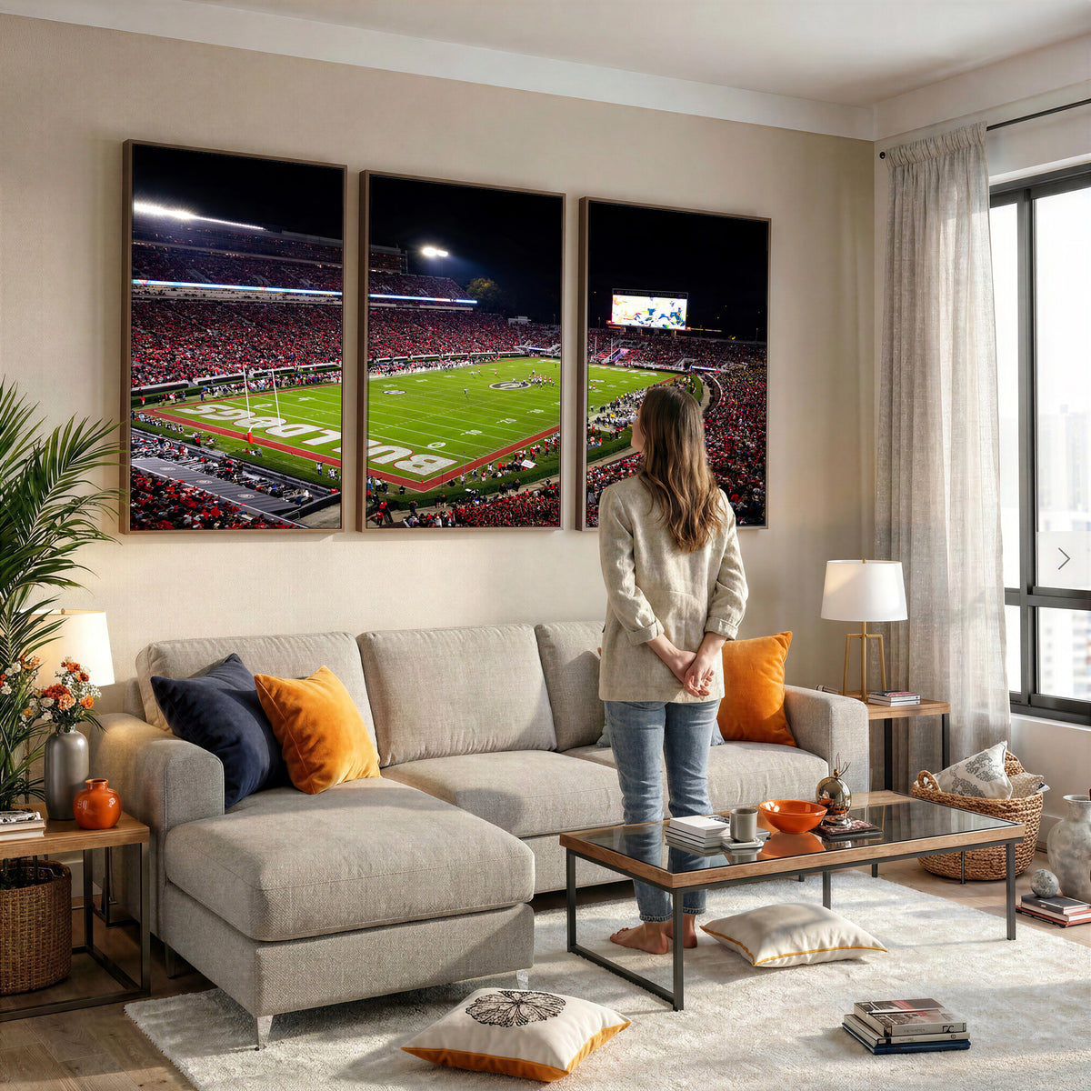 12753057-MGV-TP-30X20 - Sanford Stadium Night Game Canvas Wall Art - Georgia Bulldogs Football Stadium Print