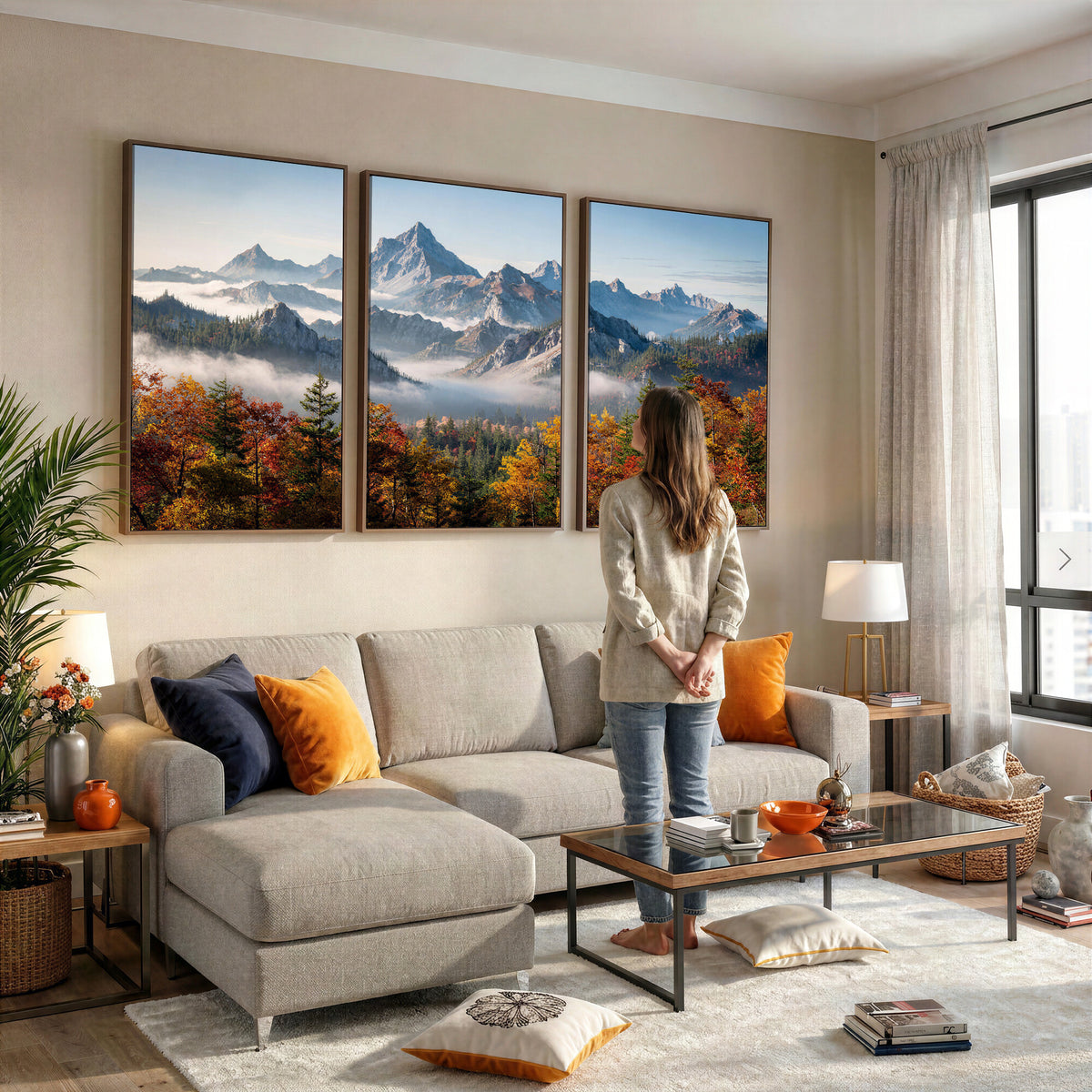 38847944-MGV-TP-30X20 - Majestic Mountain Peak Canvas Wall Art - Panoramic Autumn Forest Fog Landscape Print