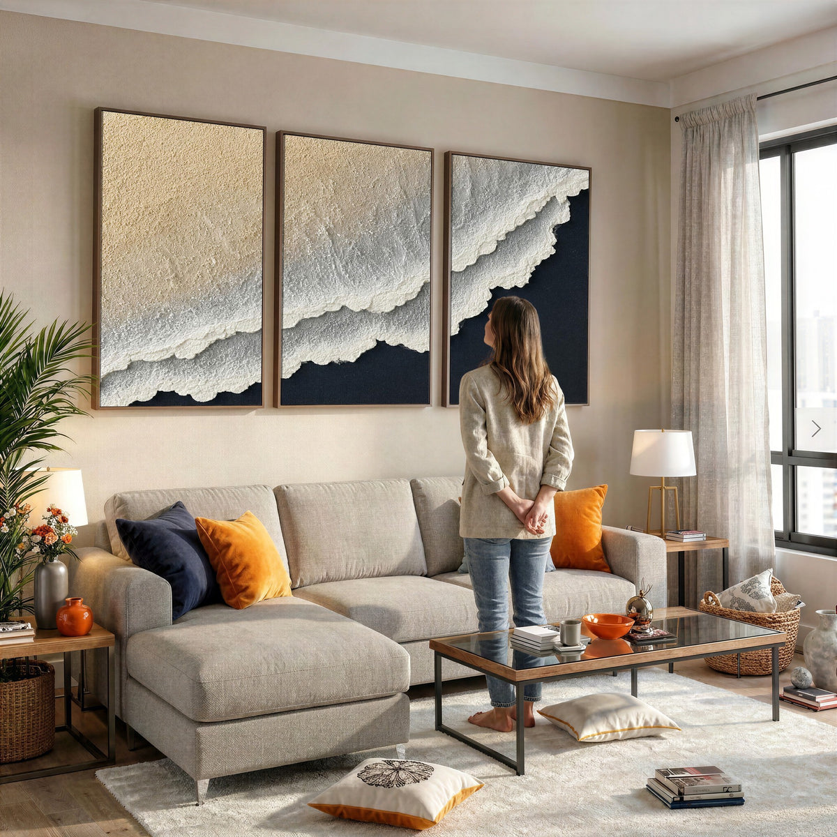 32969959-MGV-CV-24X16 - Abstract Ocean Wave Canvas Wall Art, Coastal Beach Wall Decor for Living Room