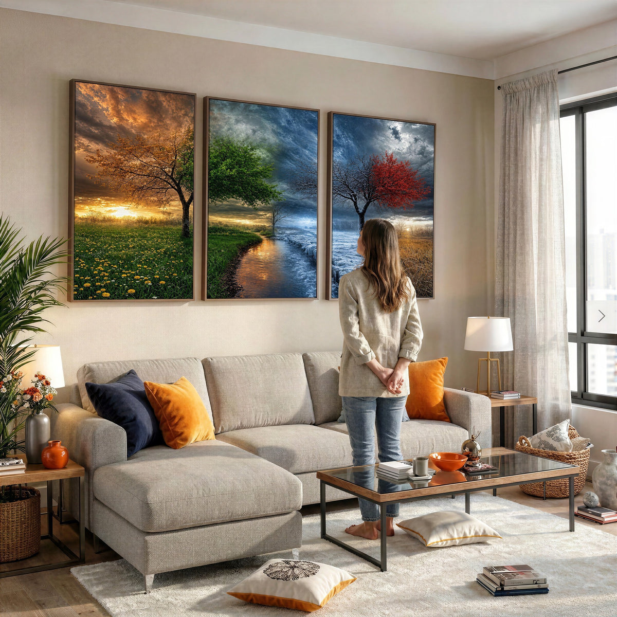 61895574-MGV-CV-24X16 - Four Seasons Tree Canvas Wall Art, Nature Landscape Canvas Print for Living Room